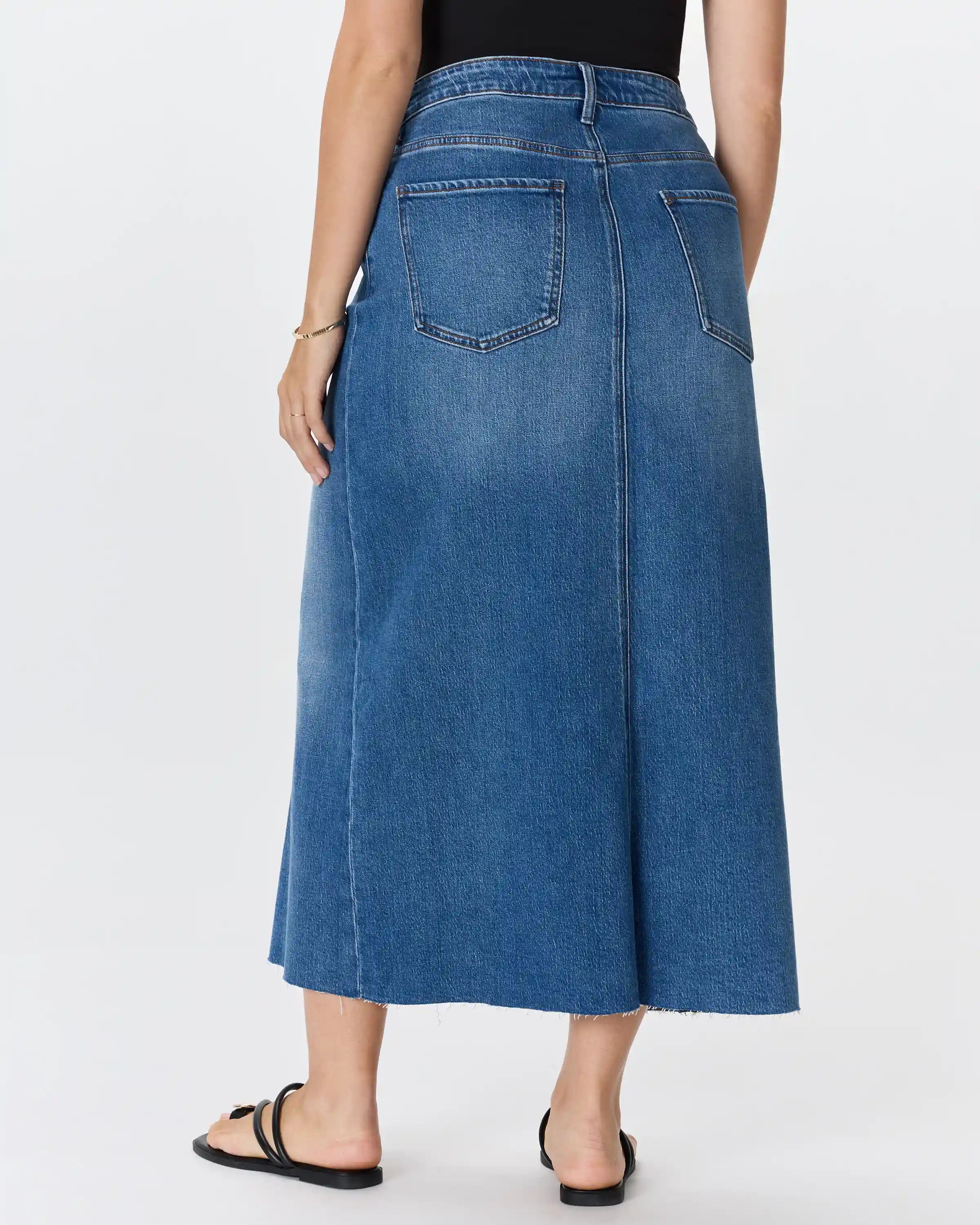 Stretch Denim 5-Pocket Midi Skirt