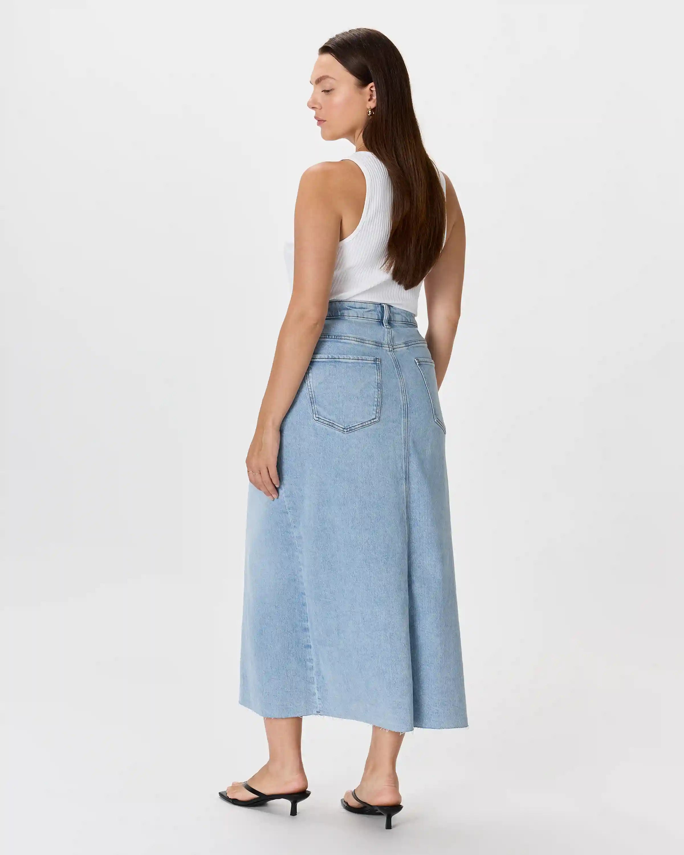 Stretch Denim 5-Pocket Midi Skirt