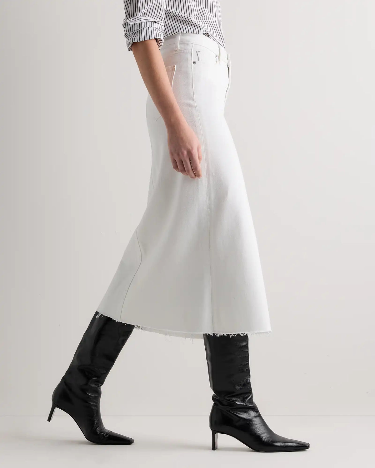 Stretch Denim 5-Pocket Midi Skirt
