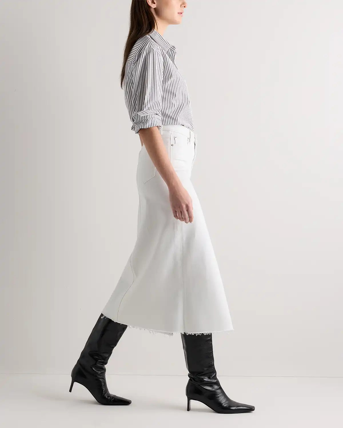 Stretch Denim 5-Pocket Midi Skirt