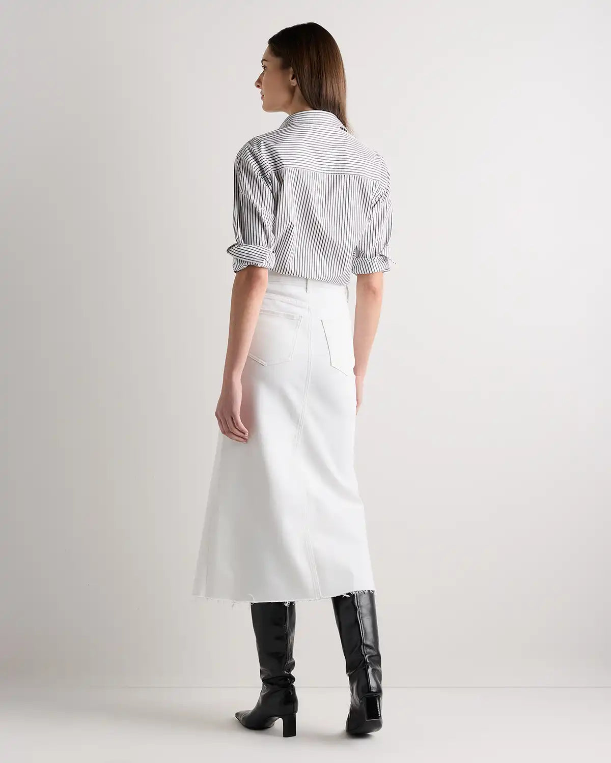 Stretch Denim 5-Pocket Midi Skirt