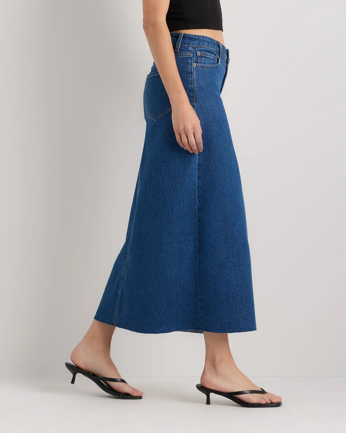 Stretch Denim 5-Pocket Midi Skirt