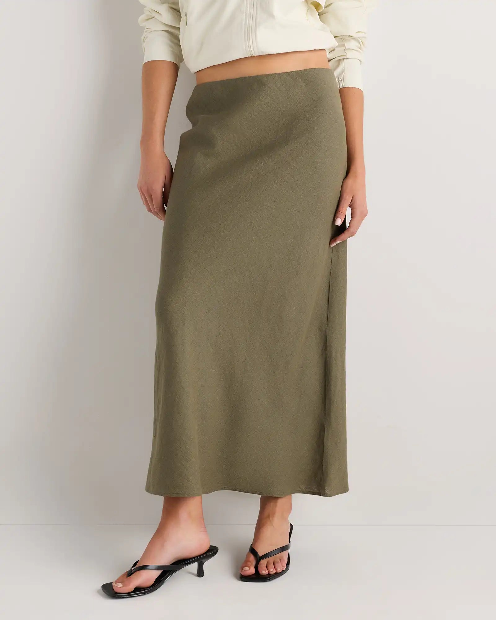 100% European Linen Midi Slip Skirt
