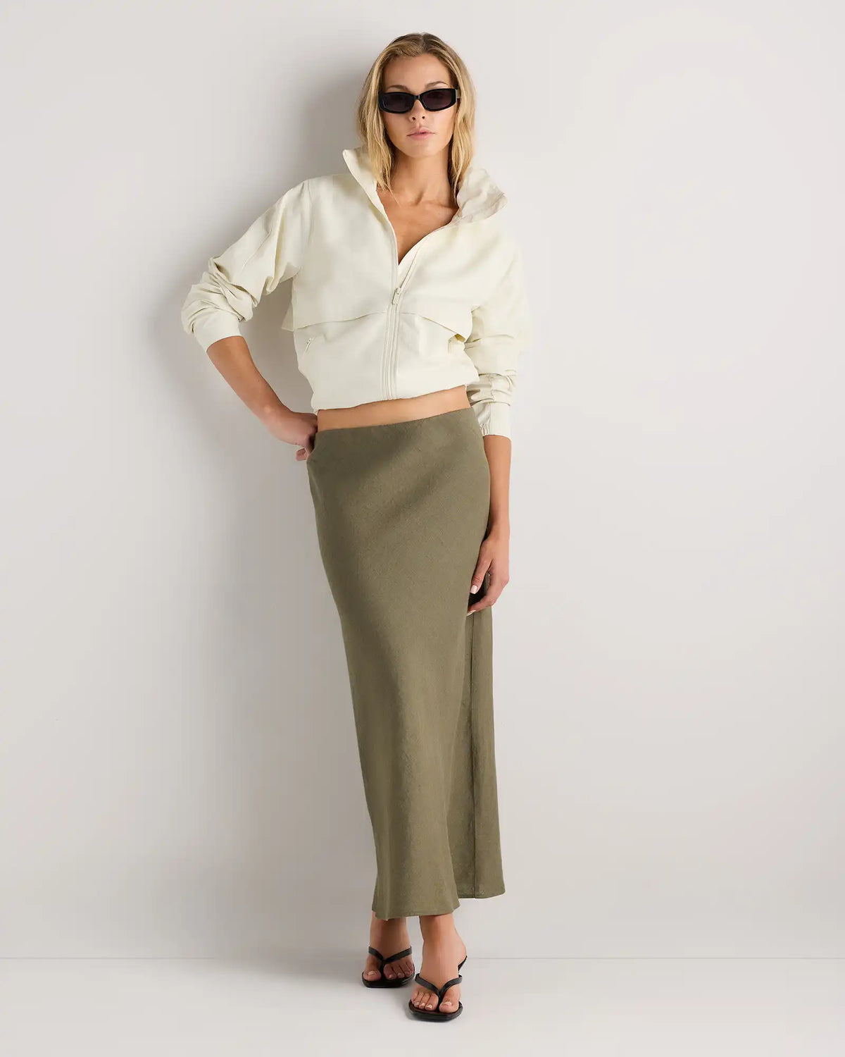 100% European Linen Midi Slip Skirt