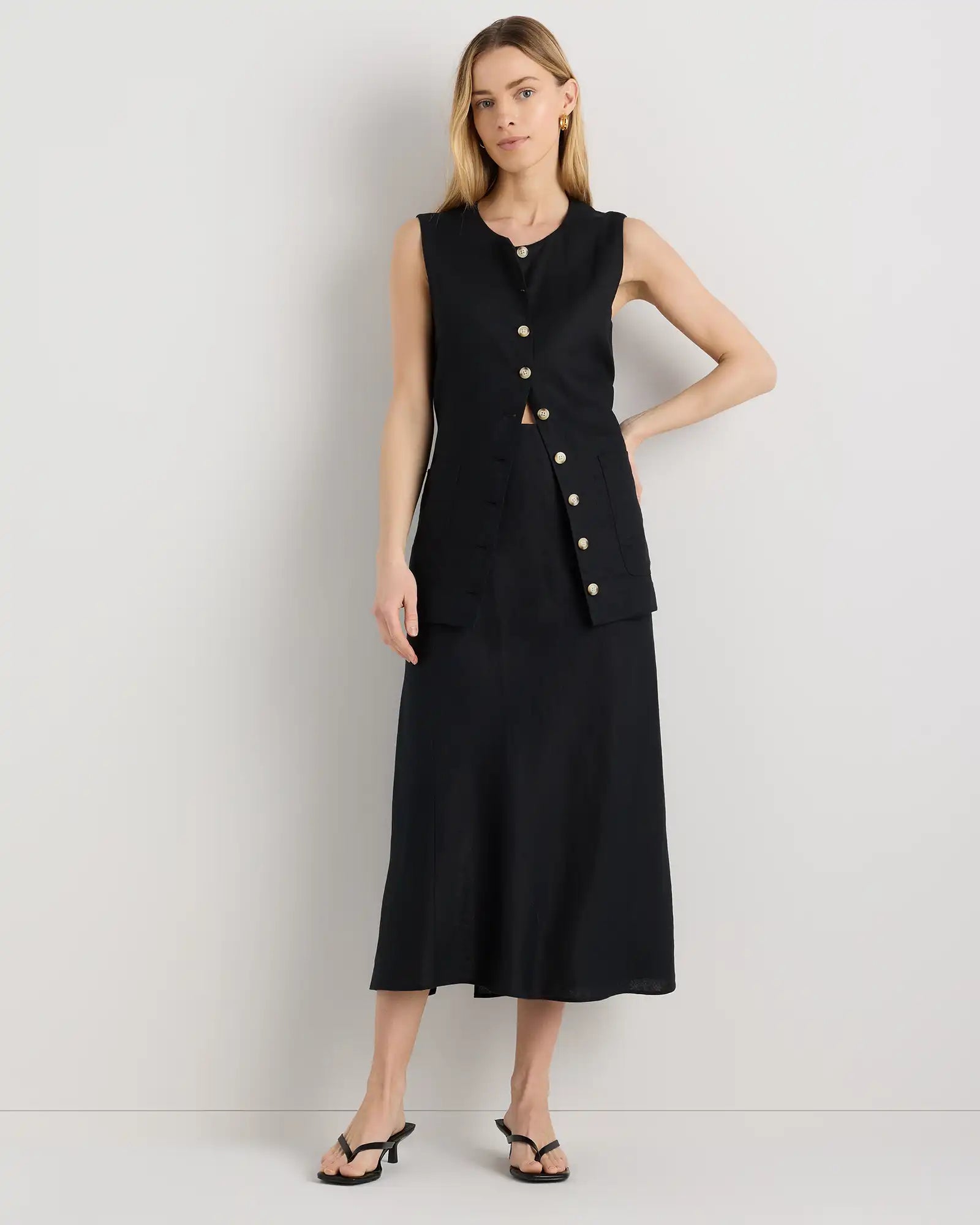 100% European Linen Midi Slip Skirt