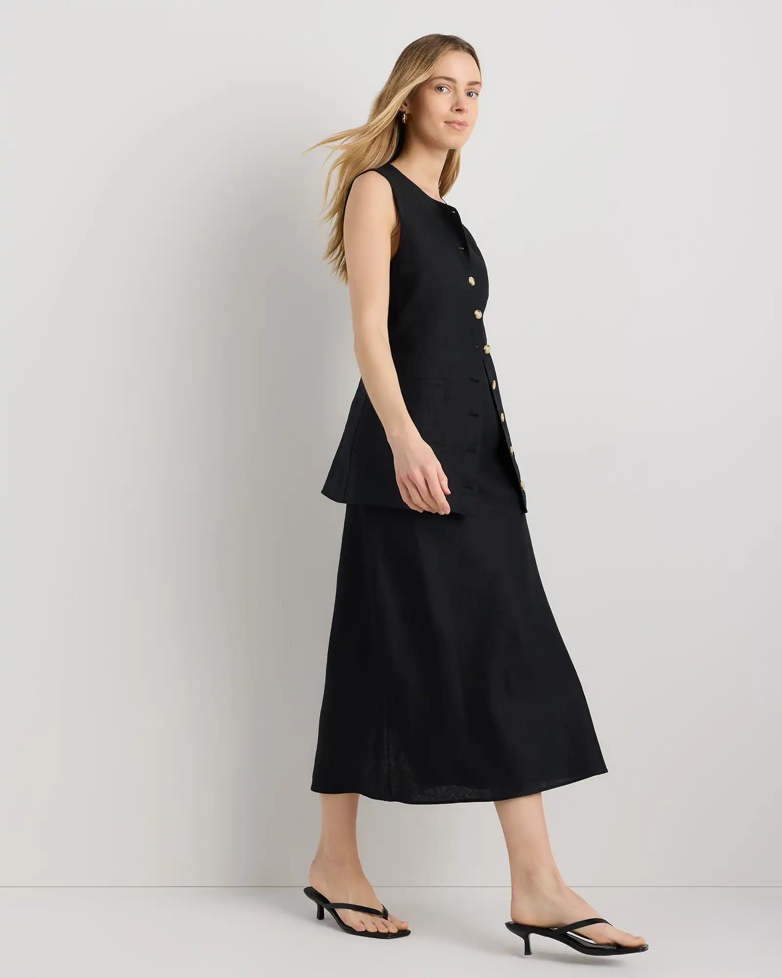 100% European Linen Midi Slip Skirt