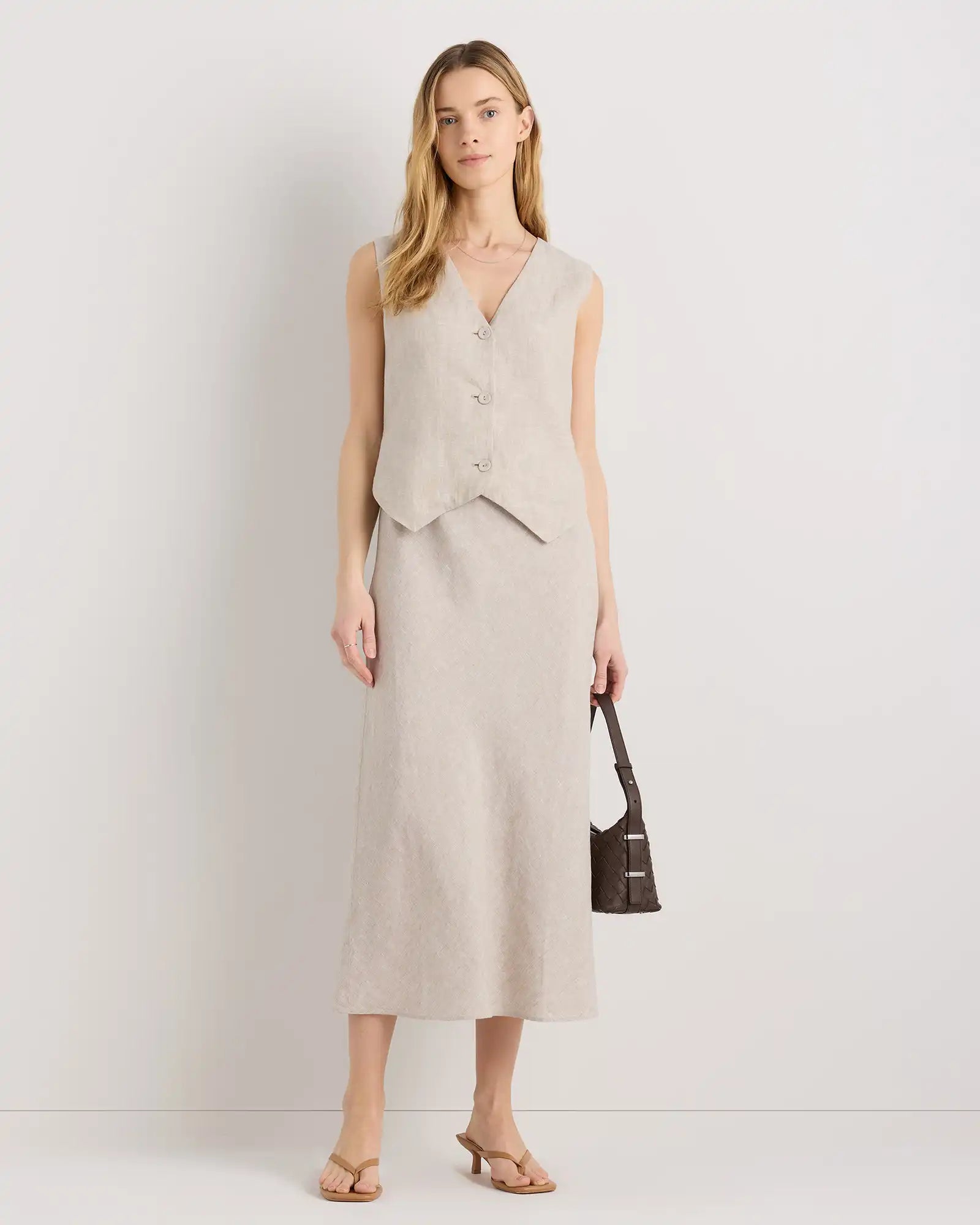 100% European Linen Midi Slip Skirt