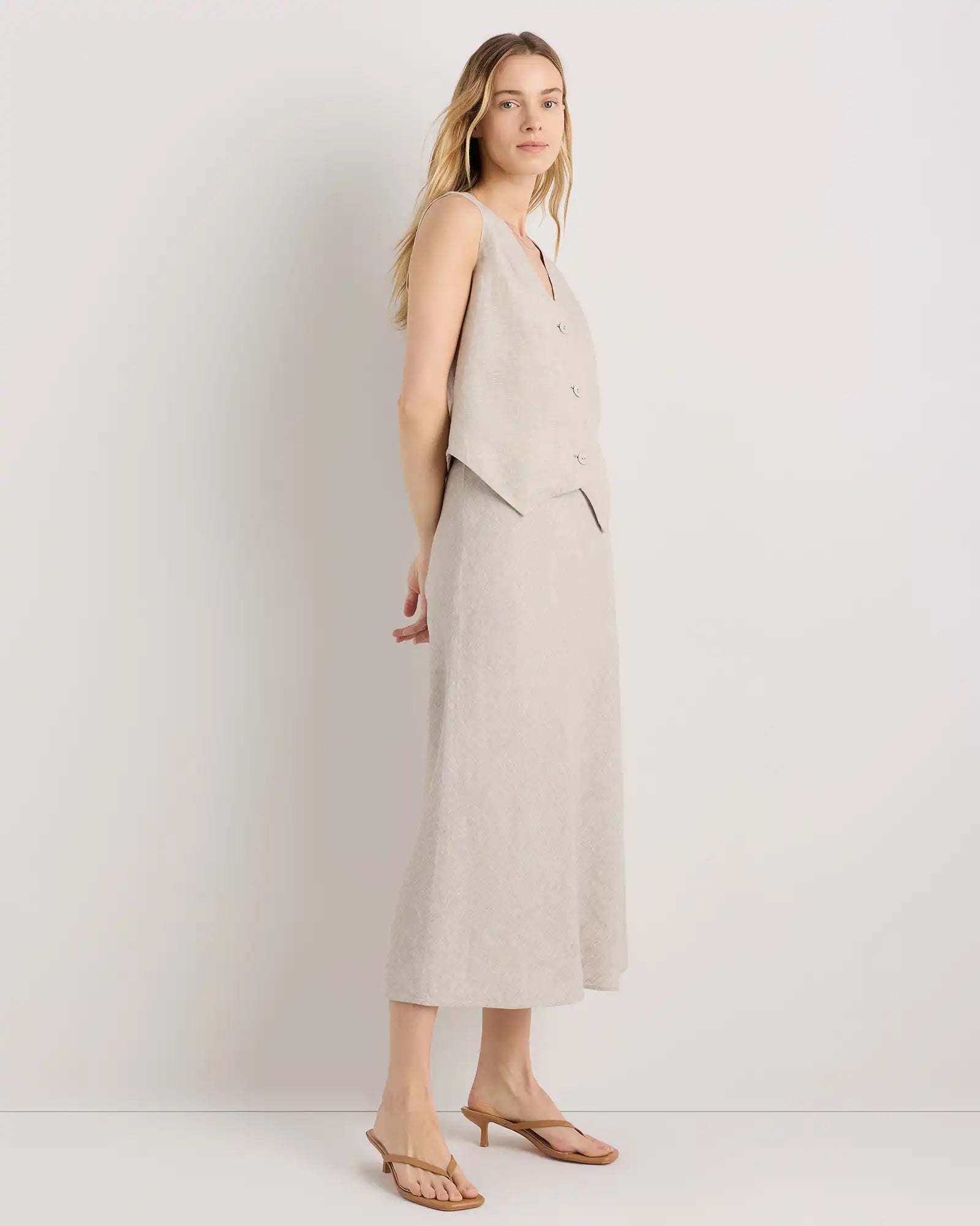100% European Linen Midi Slip Skirt