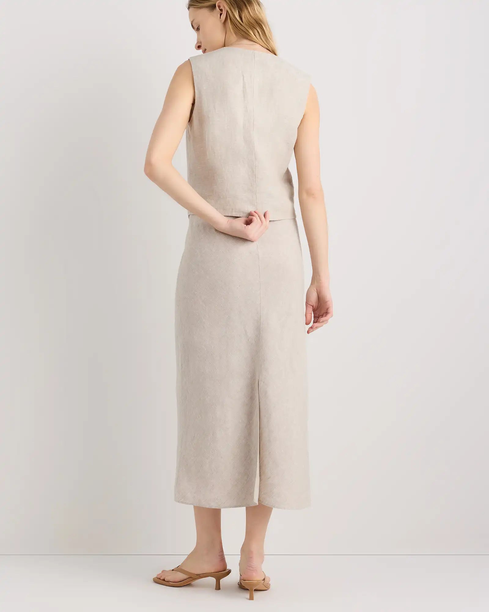100% European Linen Midi Slip Skirt