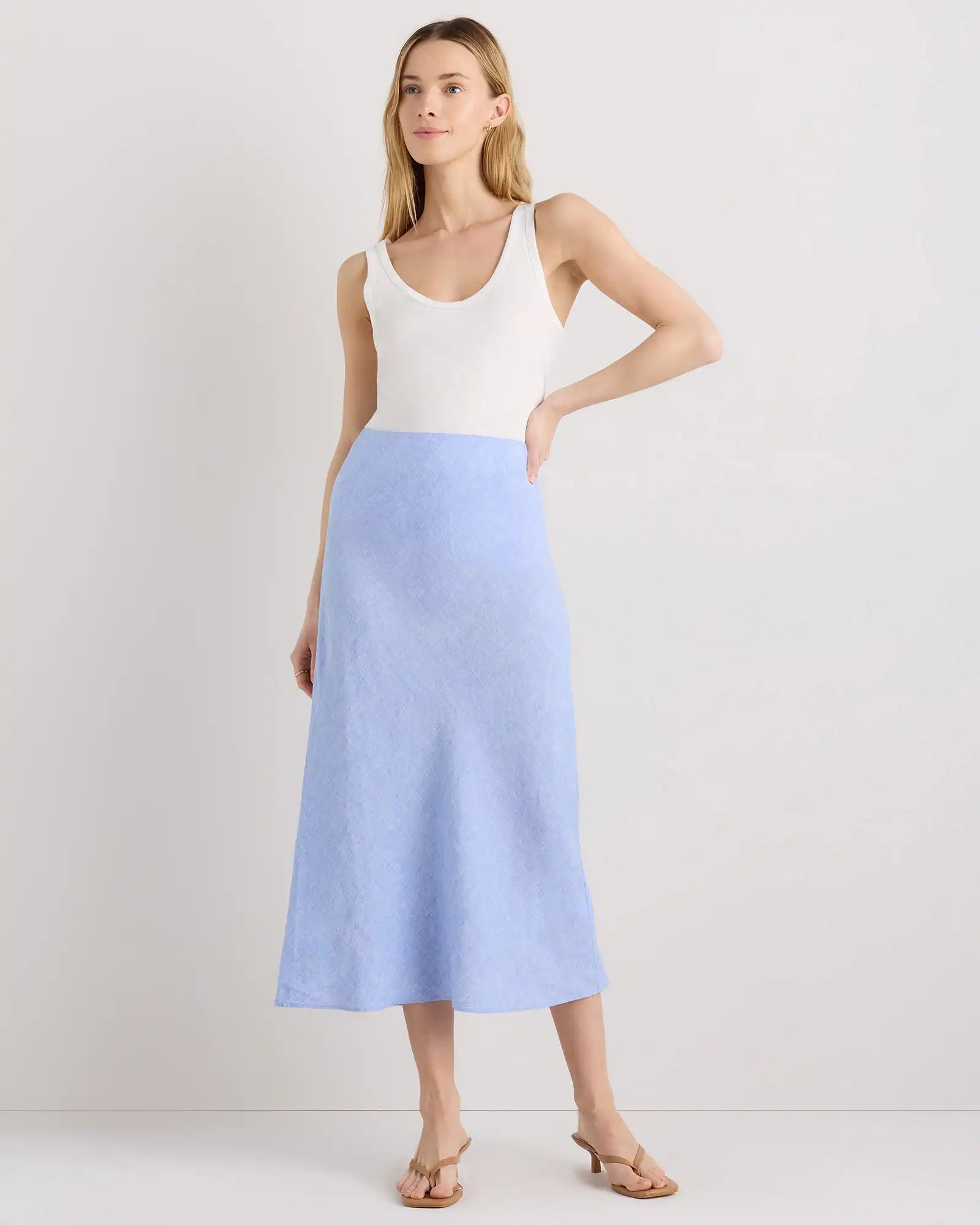 100% European Linen Midi Slip Skirt