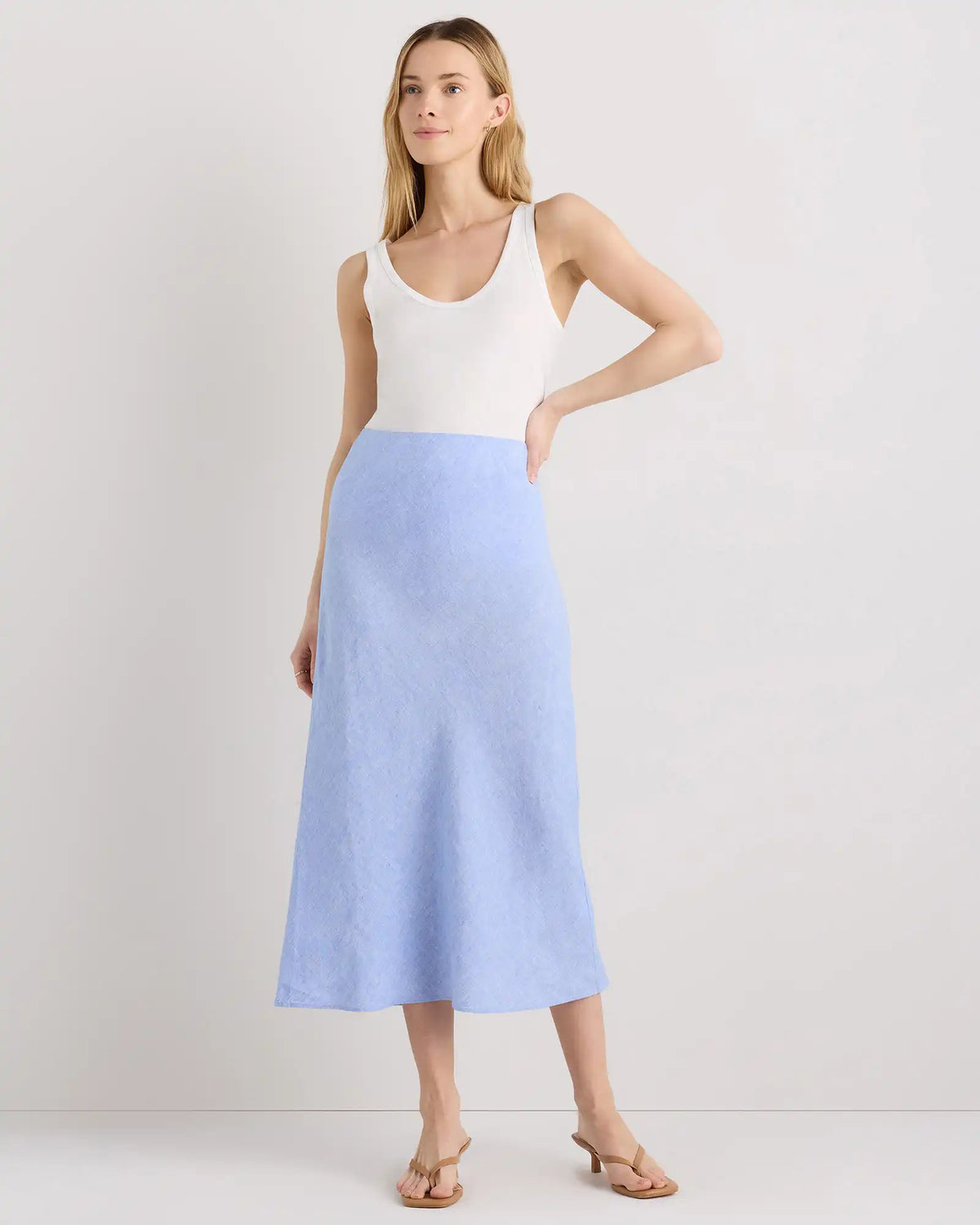 100% European Linen Midi Slip Skirt