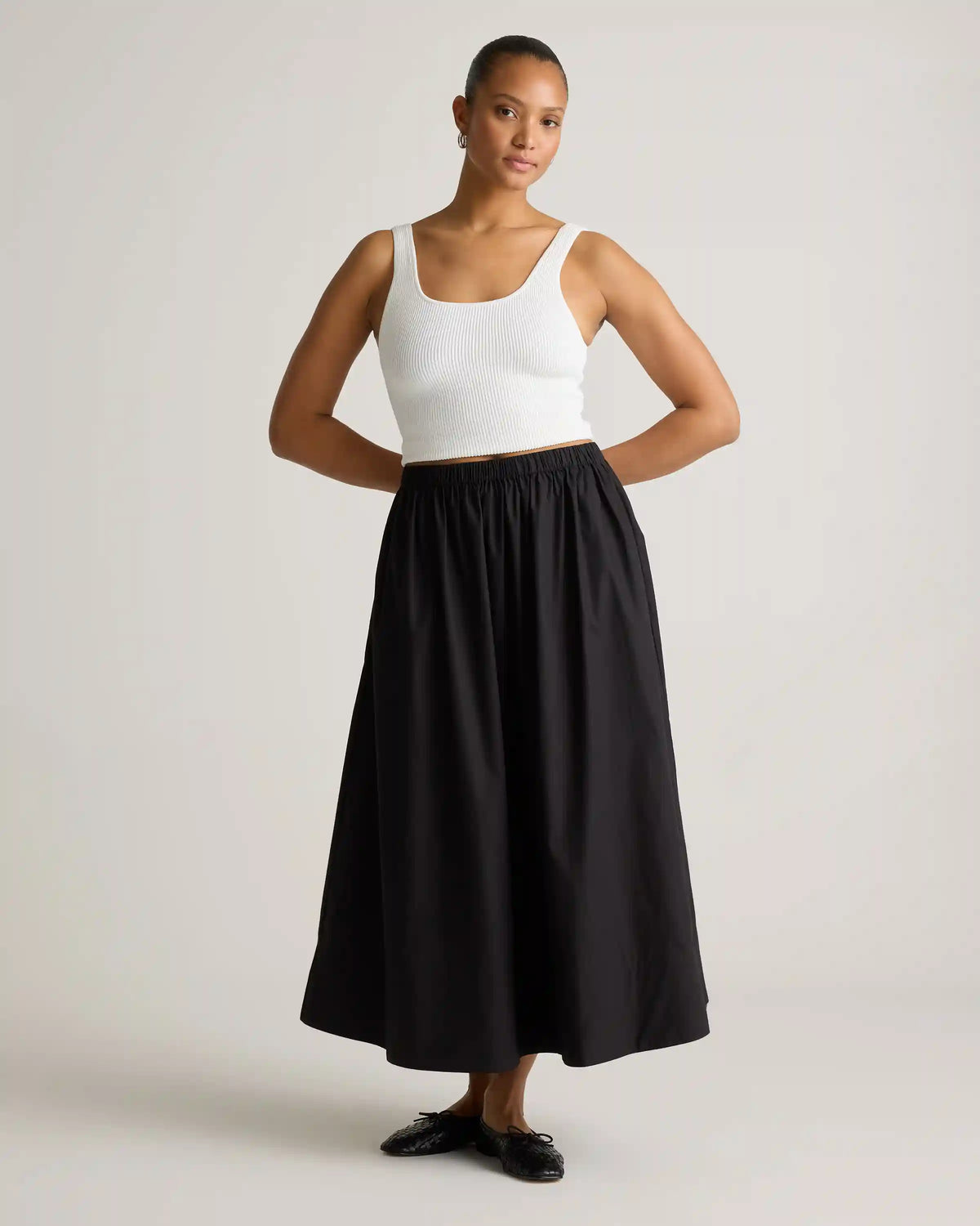 100% Organic Cotton Poplin A-line Maxi Skirt