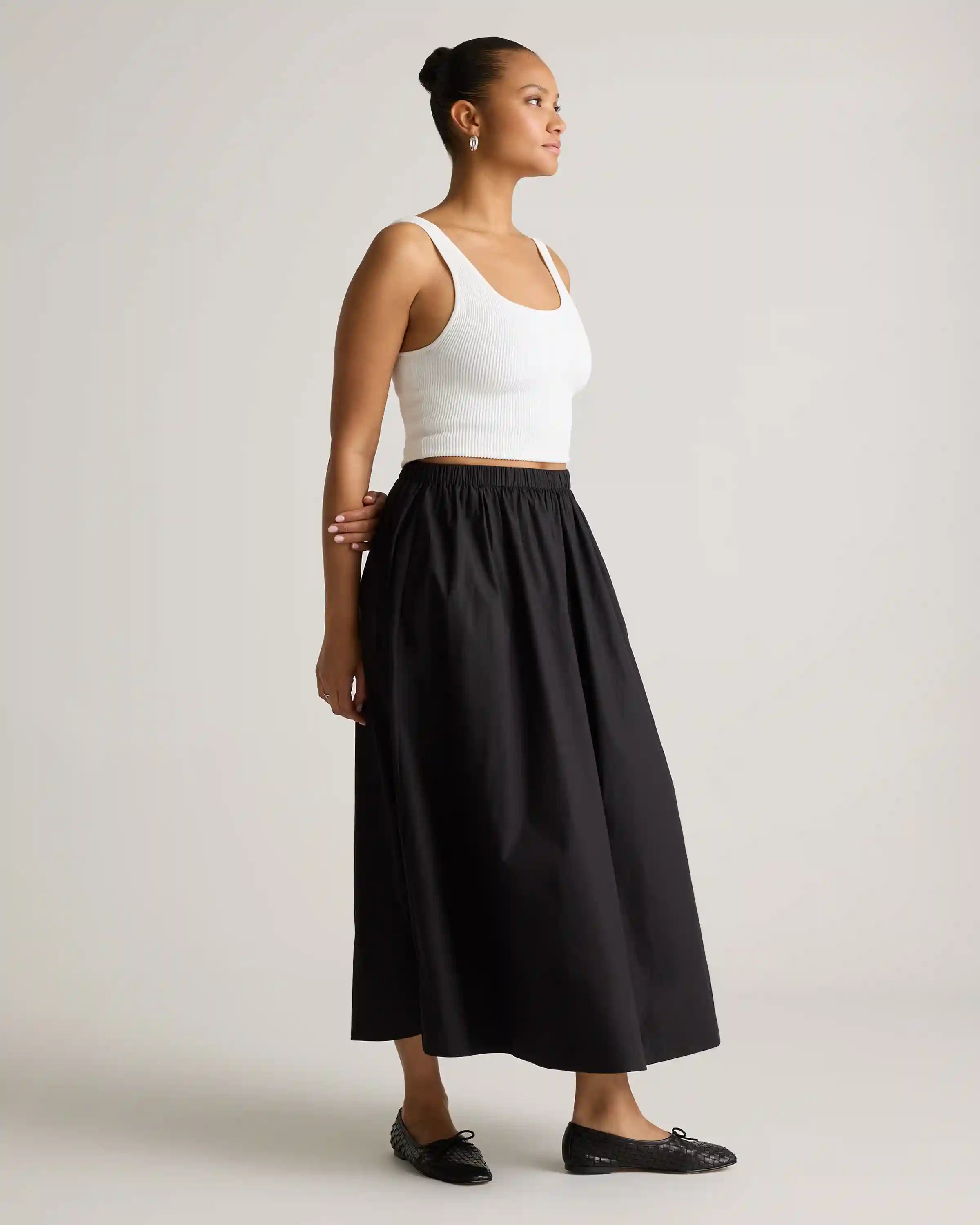 100% Organic Cotton Poplin A-line Maxi Skirt