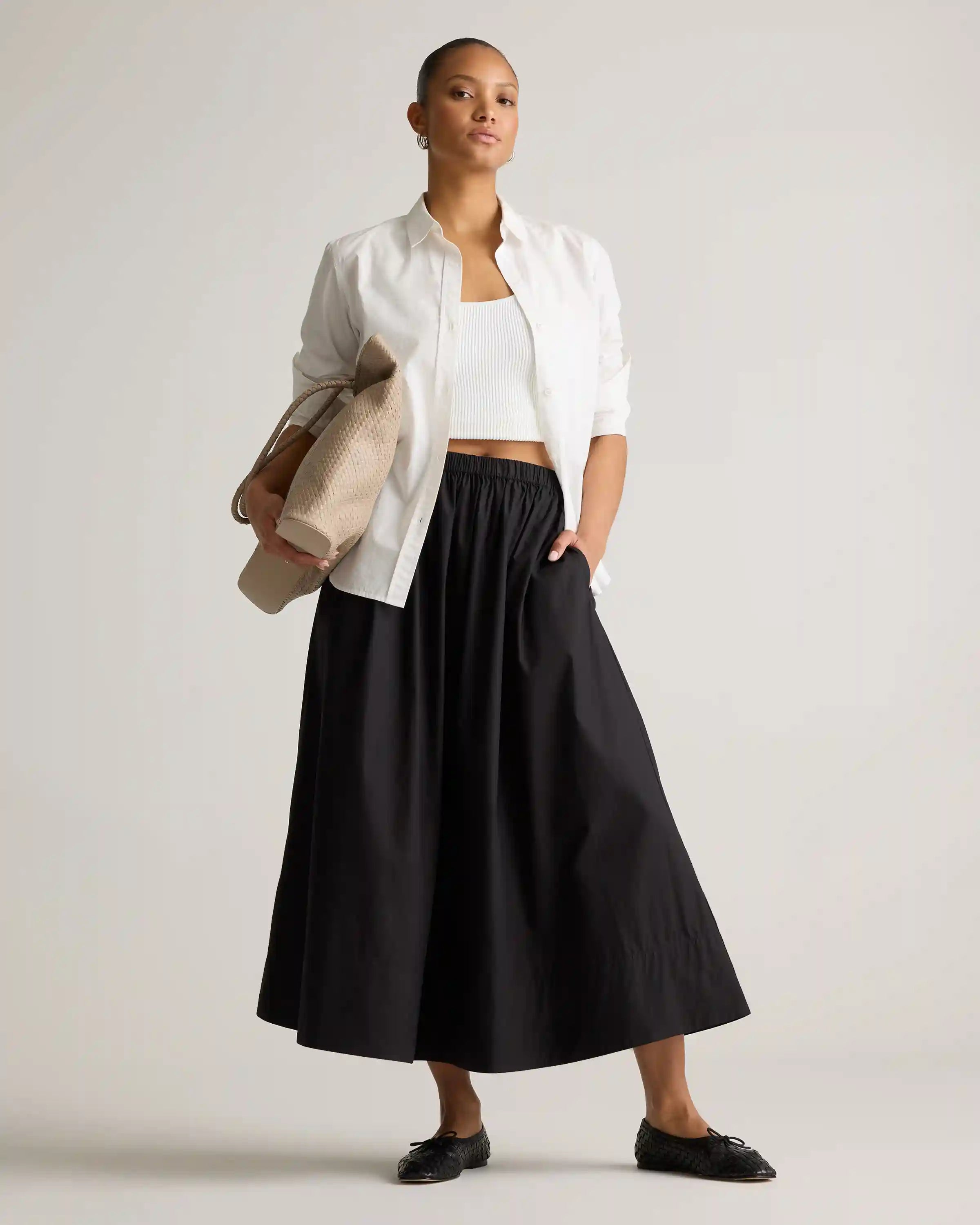 100% Organic Cotton Poplin A-line Maxi Skirt