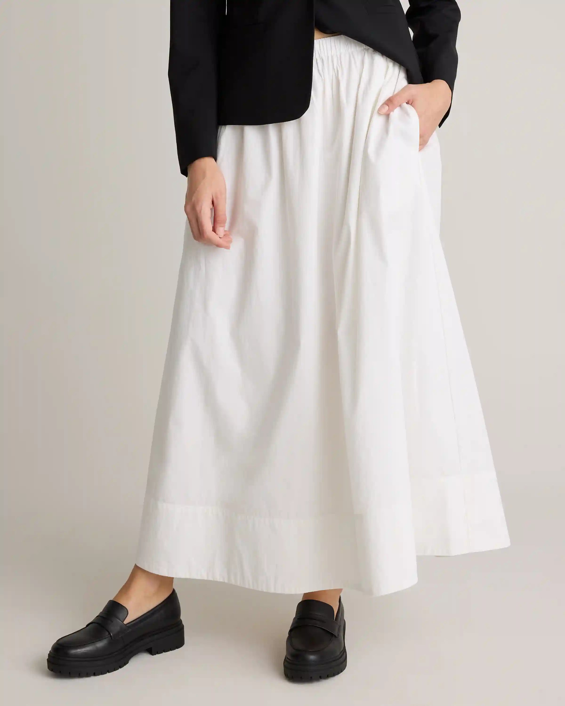 100% Organic Cotton Poplin A-line Maxi Skirt