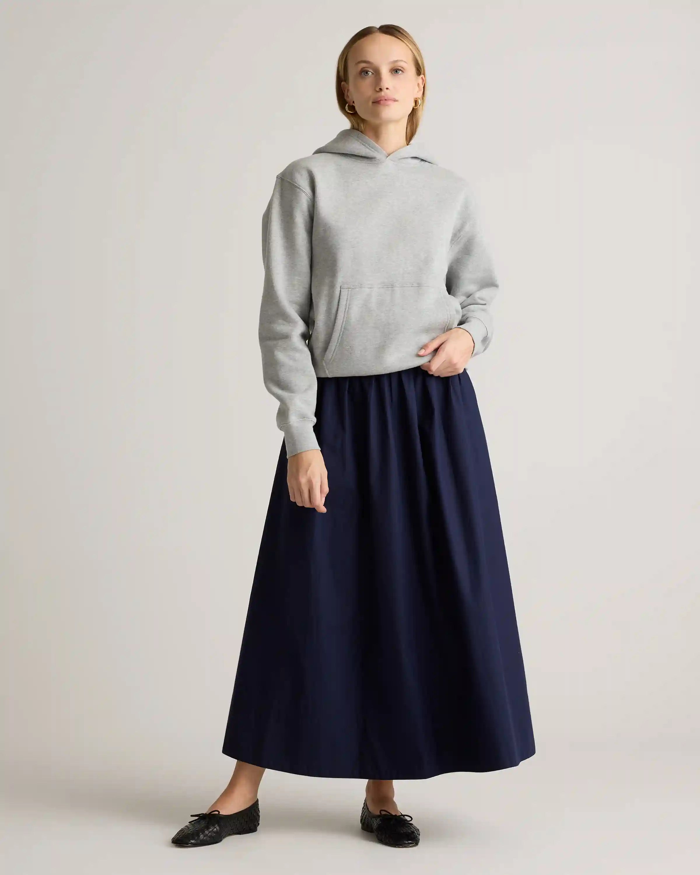 100% Organic Cotton Poplin A-line Maxi Skirt
