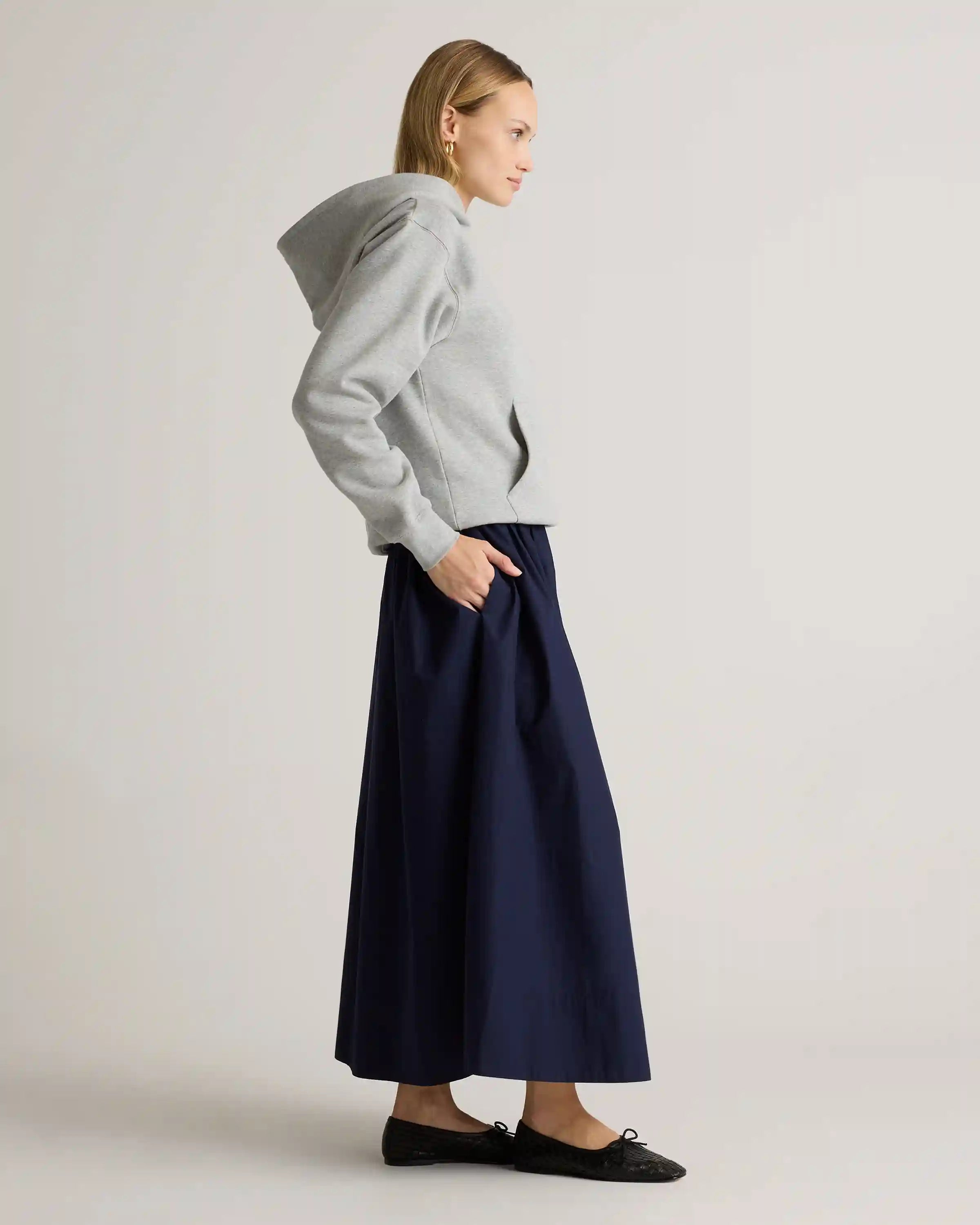 100% Organic Cotton Poplin A-line Maxi Skirt