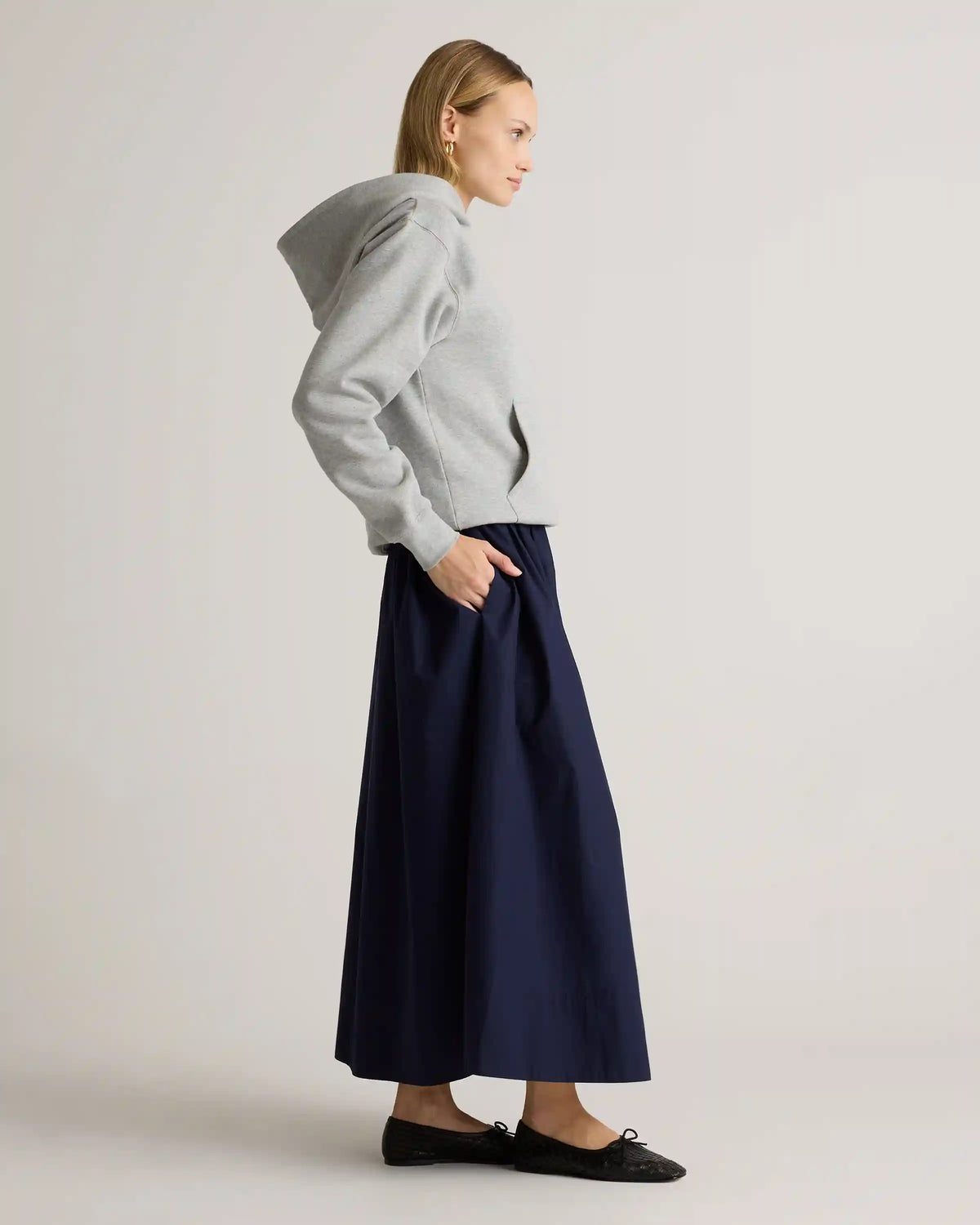 100% Organic Cotton Poplin A-line Maxi Skirt