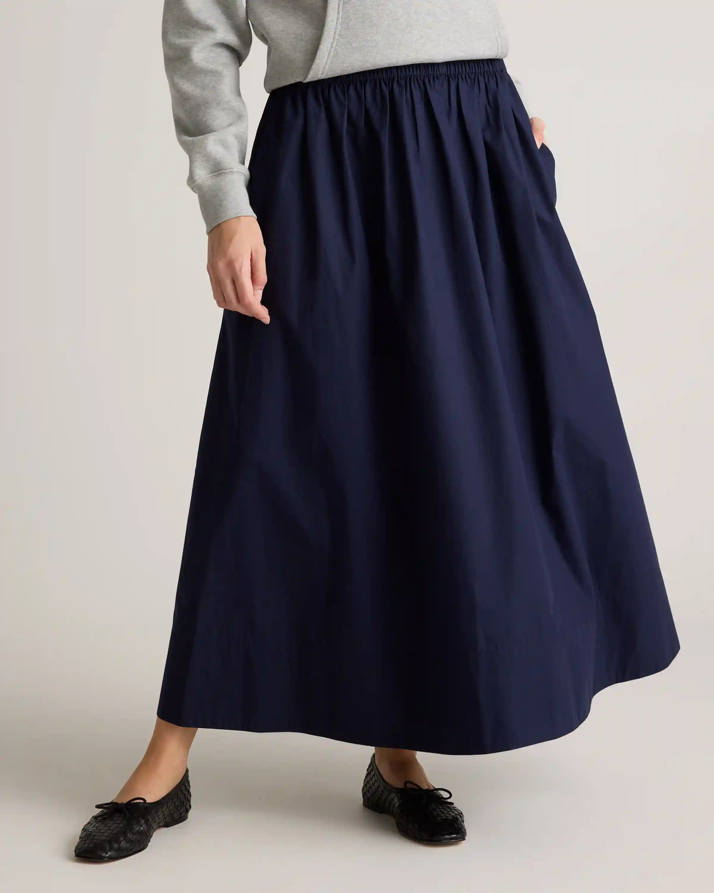 100% Organic Cotton Poplin A-line Maxi Skirt