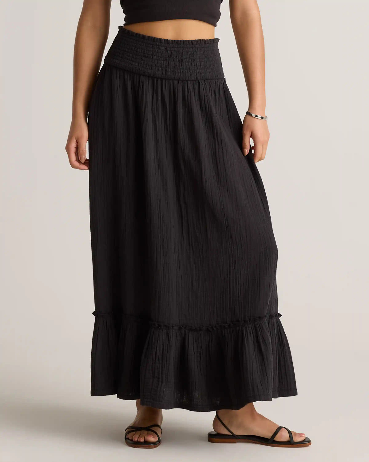 100% Organic Cotton Gauze Smocked Maxi Skirt