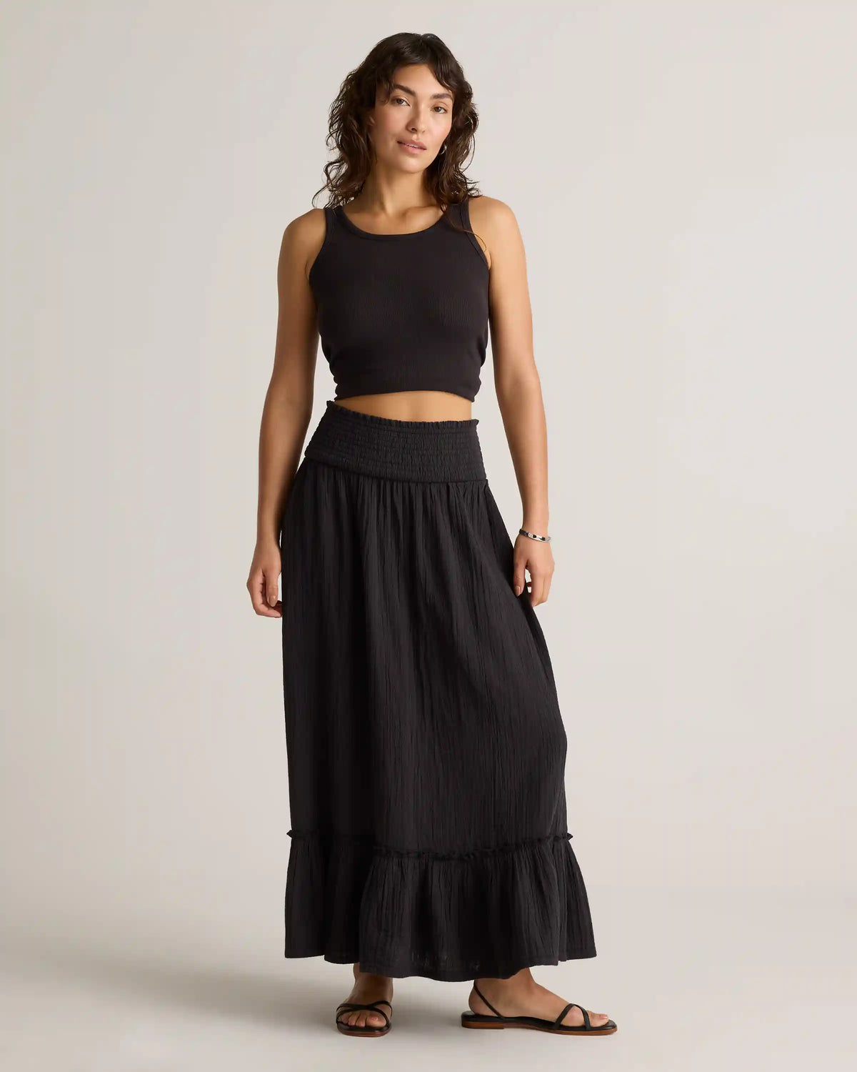 100% Organic Cotton Gauze Smocked Maxi Skirt