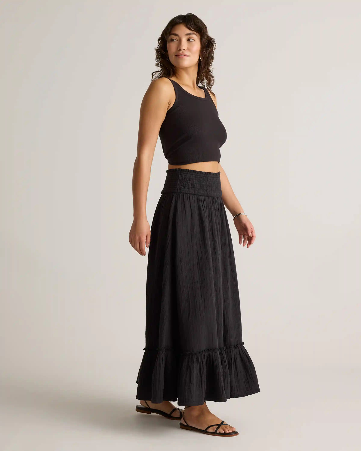 100% Organic Cotton Gauze Smocked Maxi Skirt