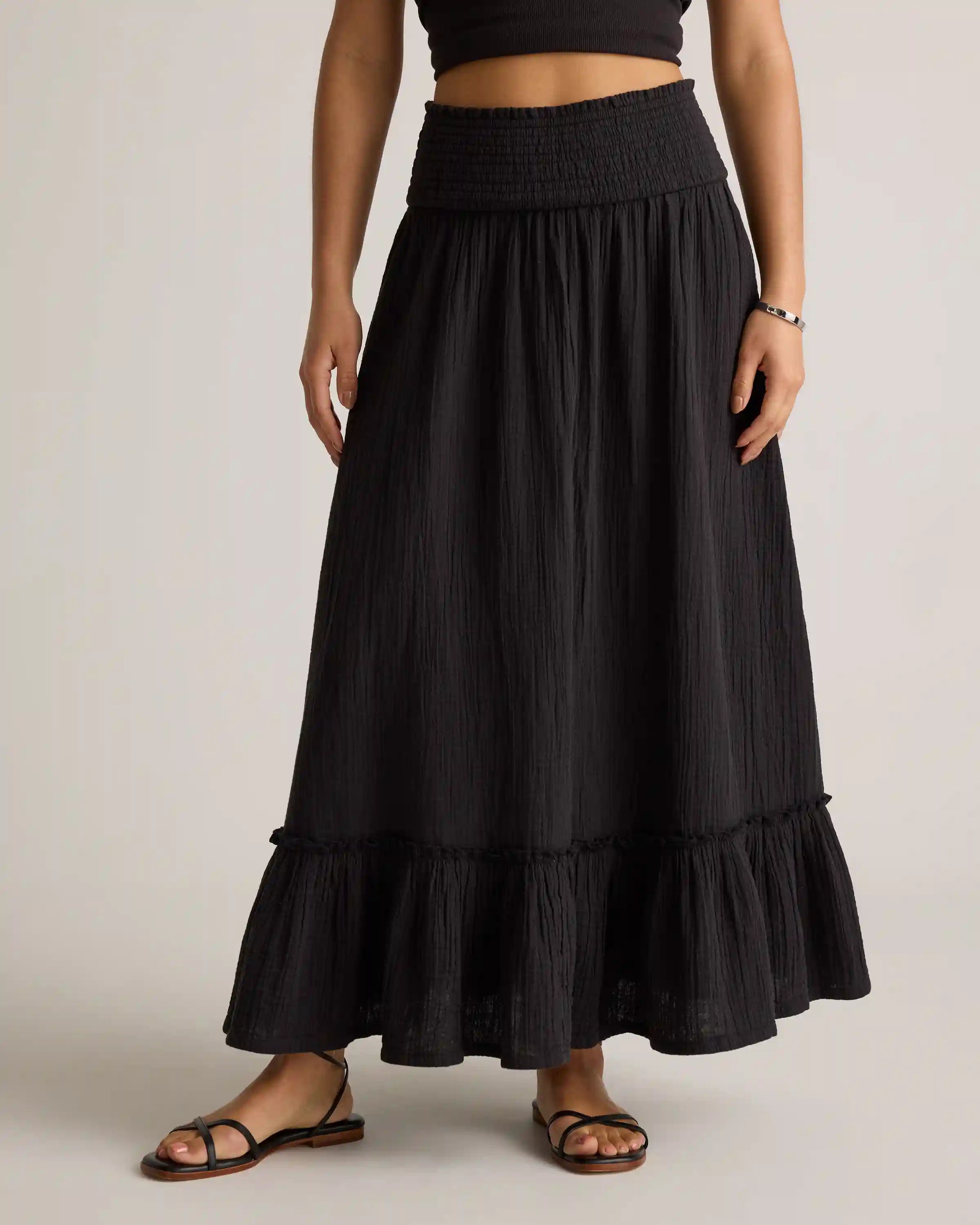 100% Organic Cotton Gauze Smocked Maxi Skirt