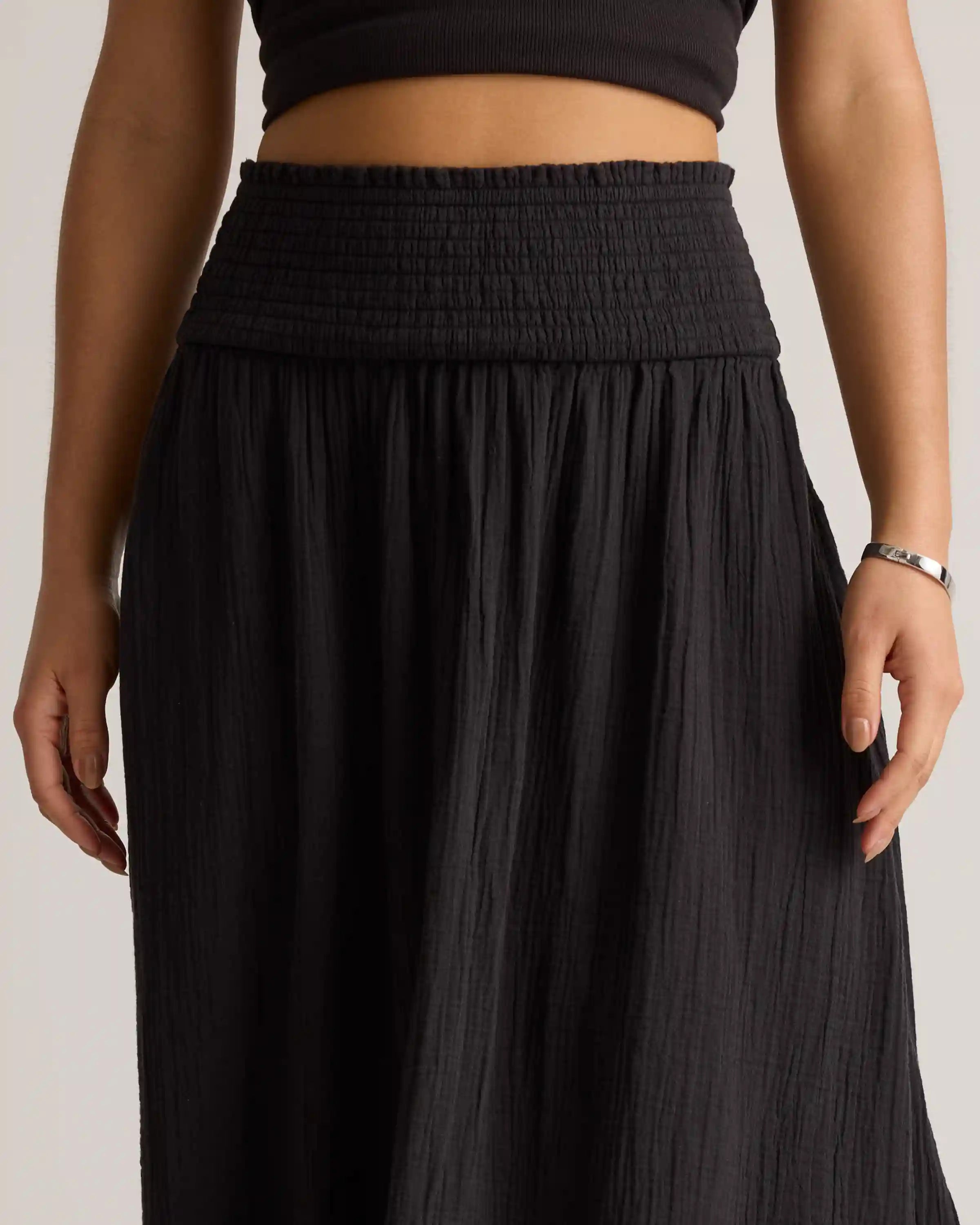 100% Organic Cotton Gauze Smocked Maxi Skirt