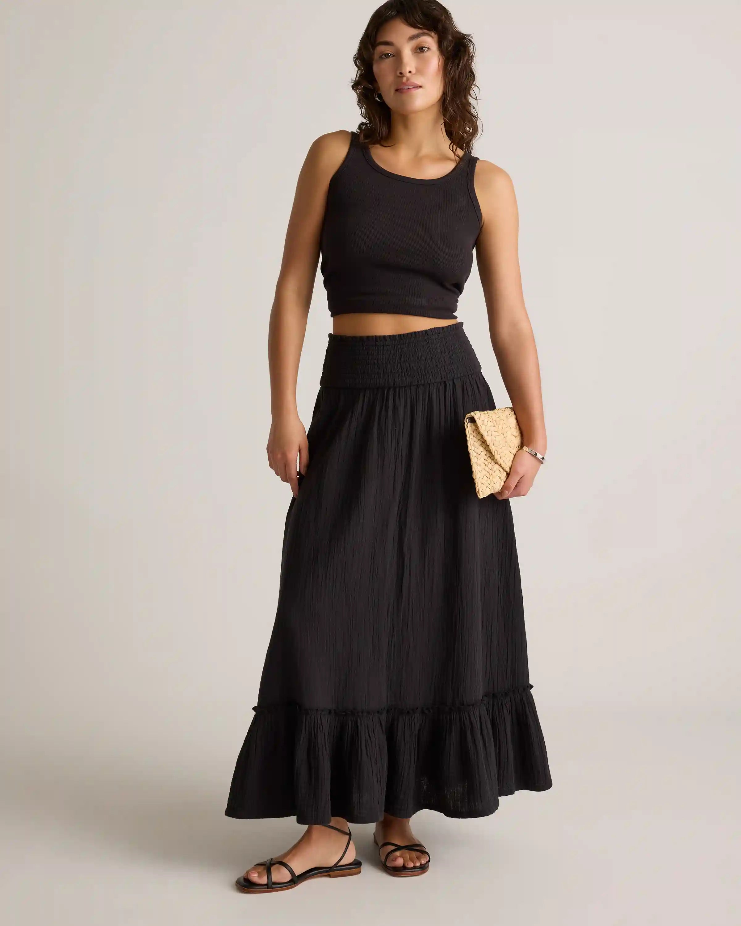 100% Organic Cotton Gauze Smocked Maxi Skirt