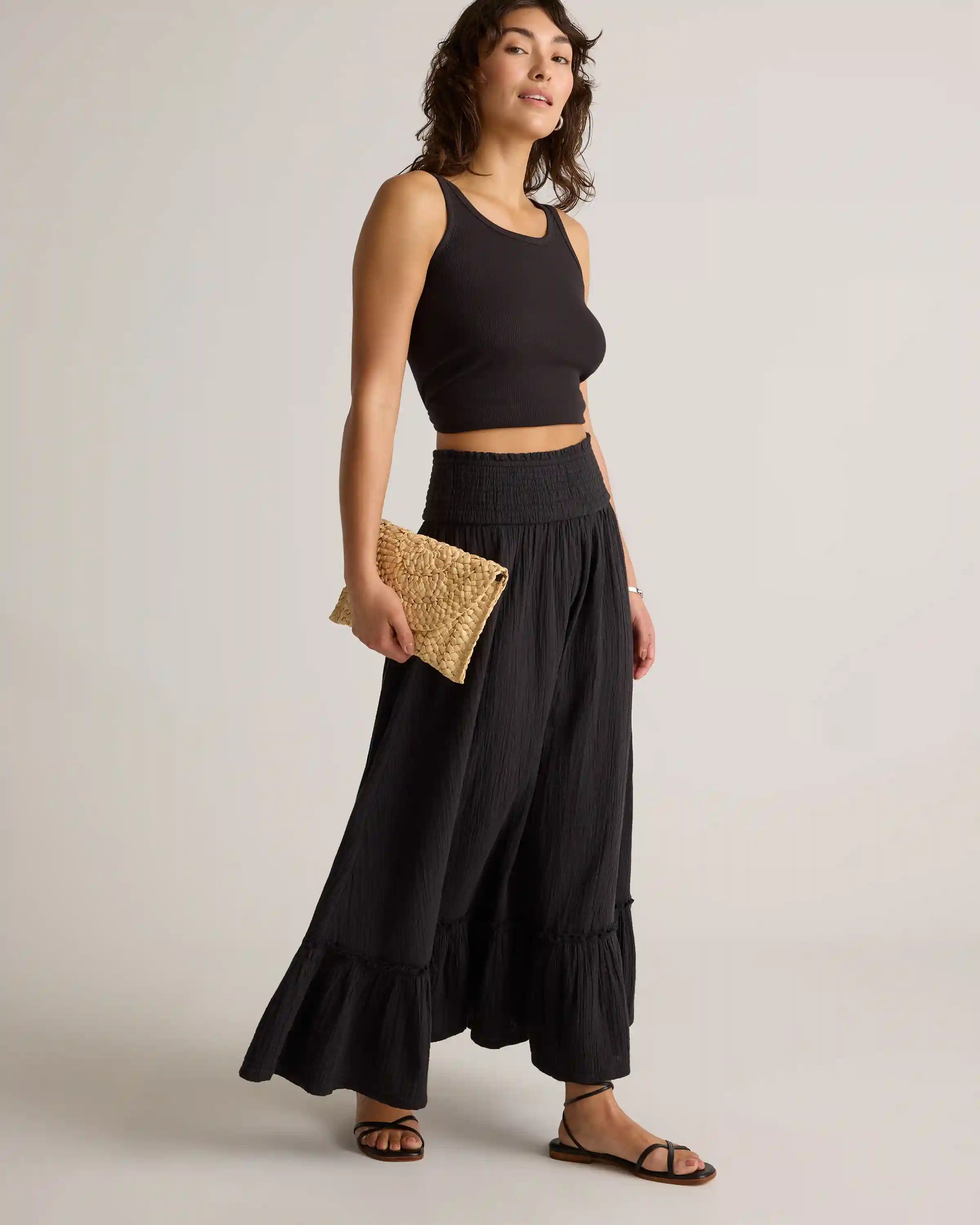 100% Organic Cotton Gauze Smocked Maxi Skirt