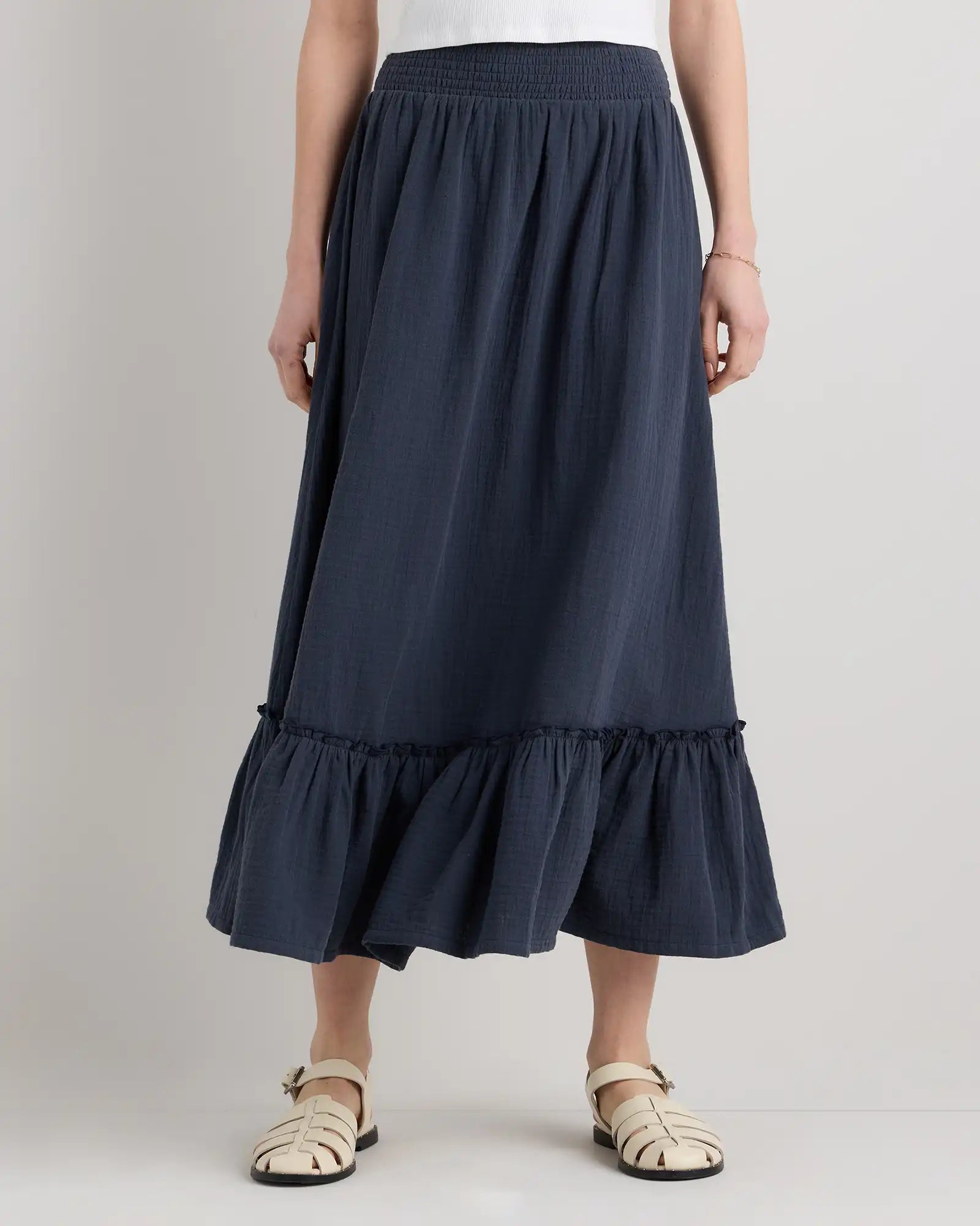 100% Organic Cotton Gauze Smocked Maxi Skirt