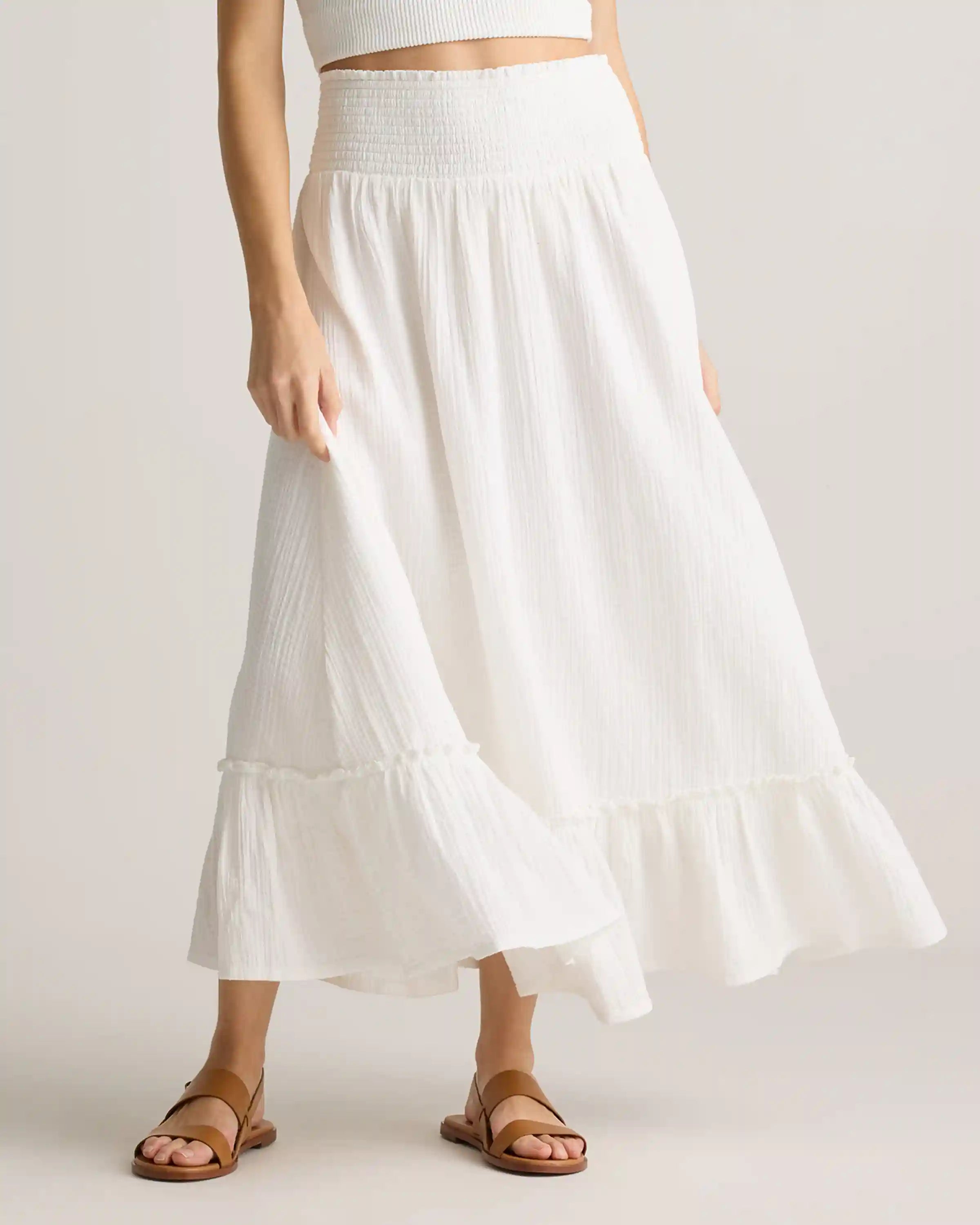 100% Organic Cotton Gauze Smocked Maxi Skirt