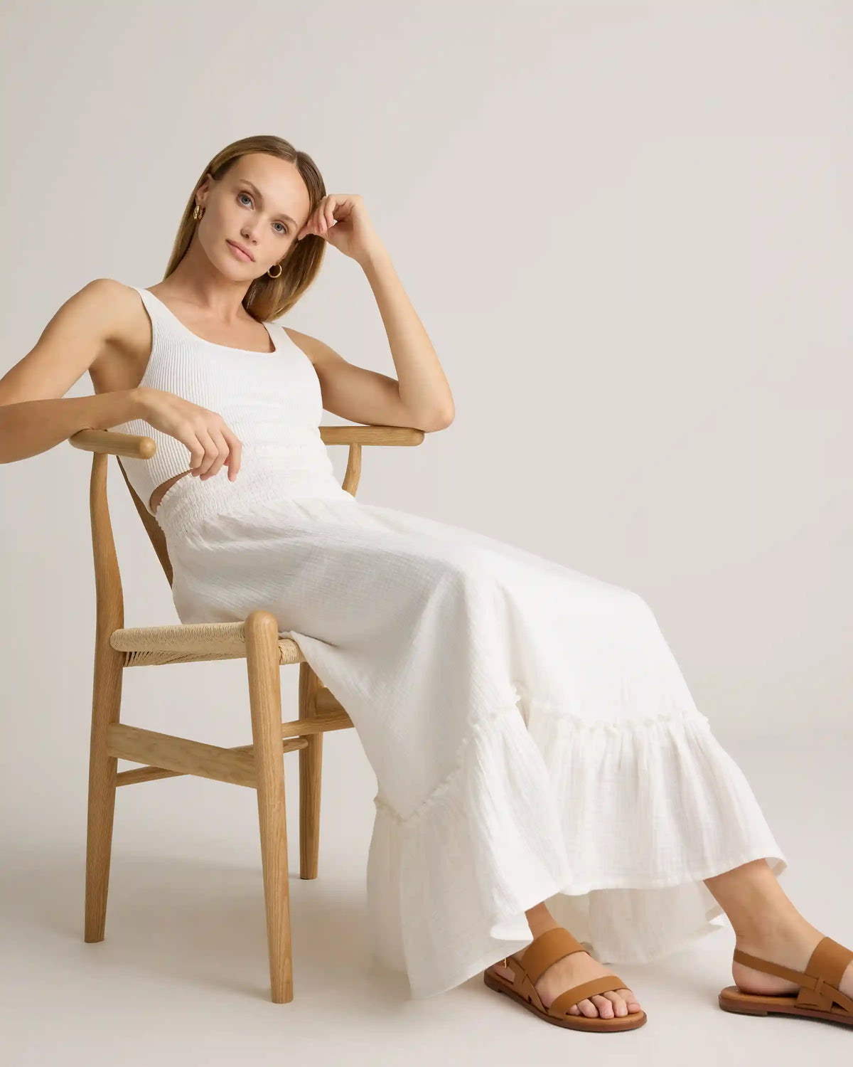 100% Organic Cotton Gauze Smocked Maxi Skirt