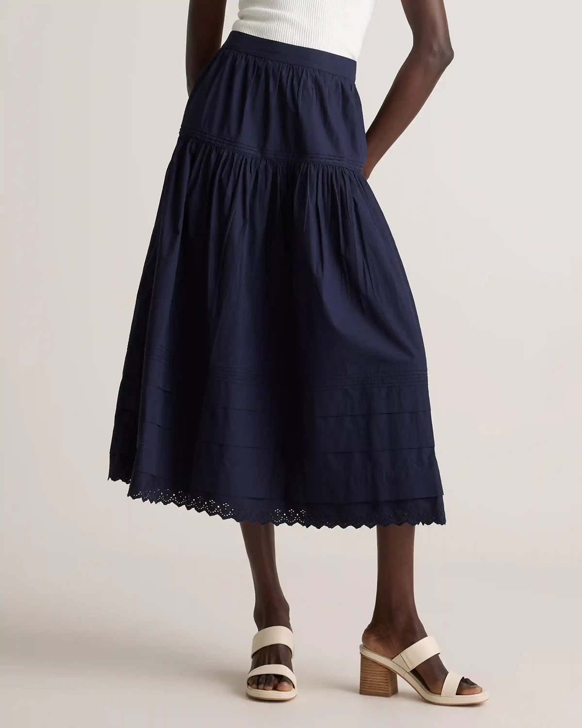 100% Organic Cotton Poplin Pintuck Maxi Skirt