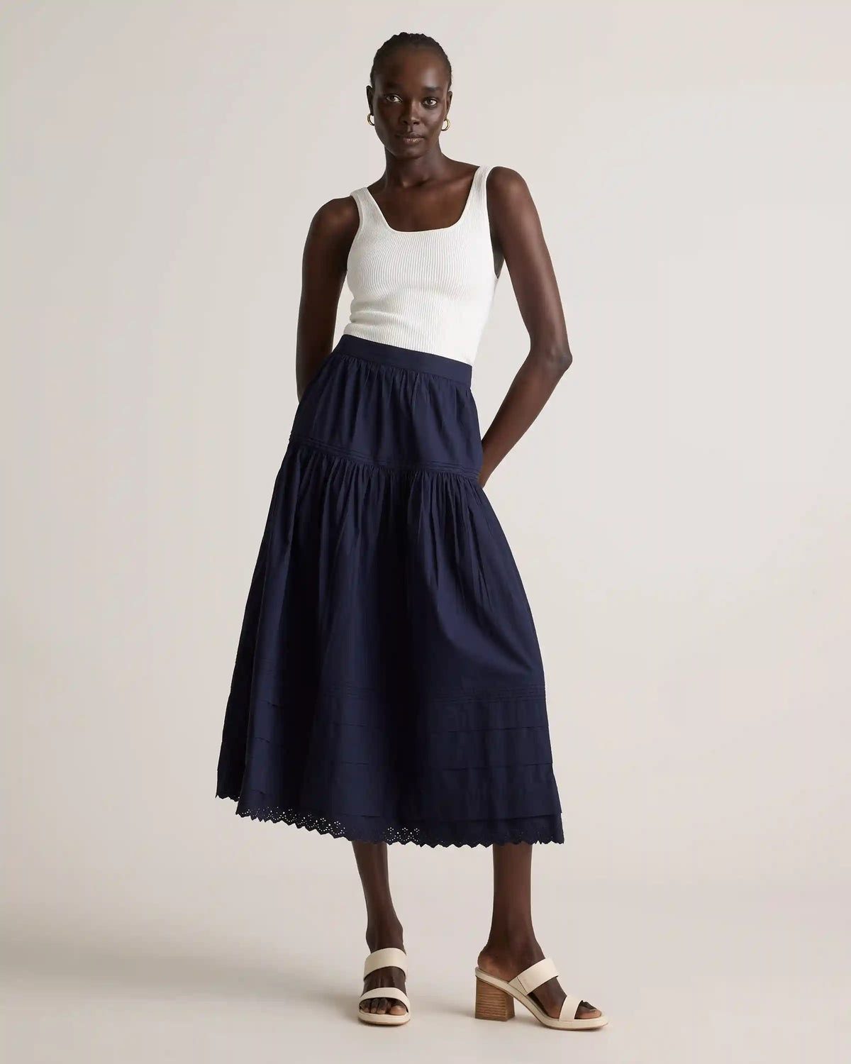 100% Organic Cotton Poplin Pintuck Maxi Skirt