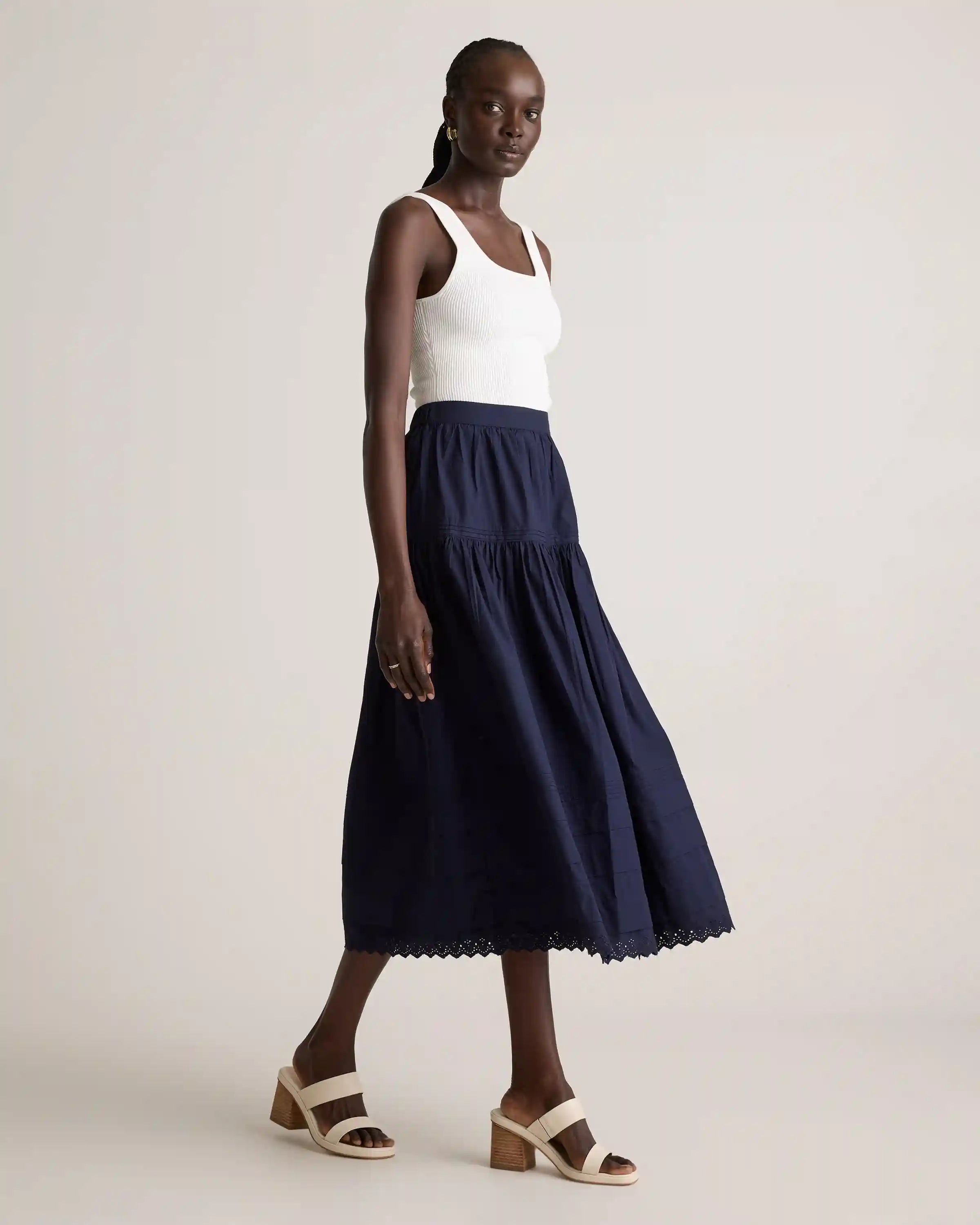 100% Organic Cotton Poplin Pintuck Maxi Skirt