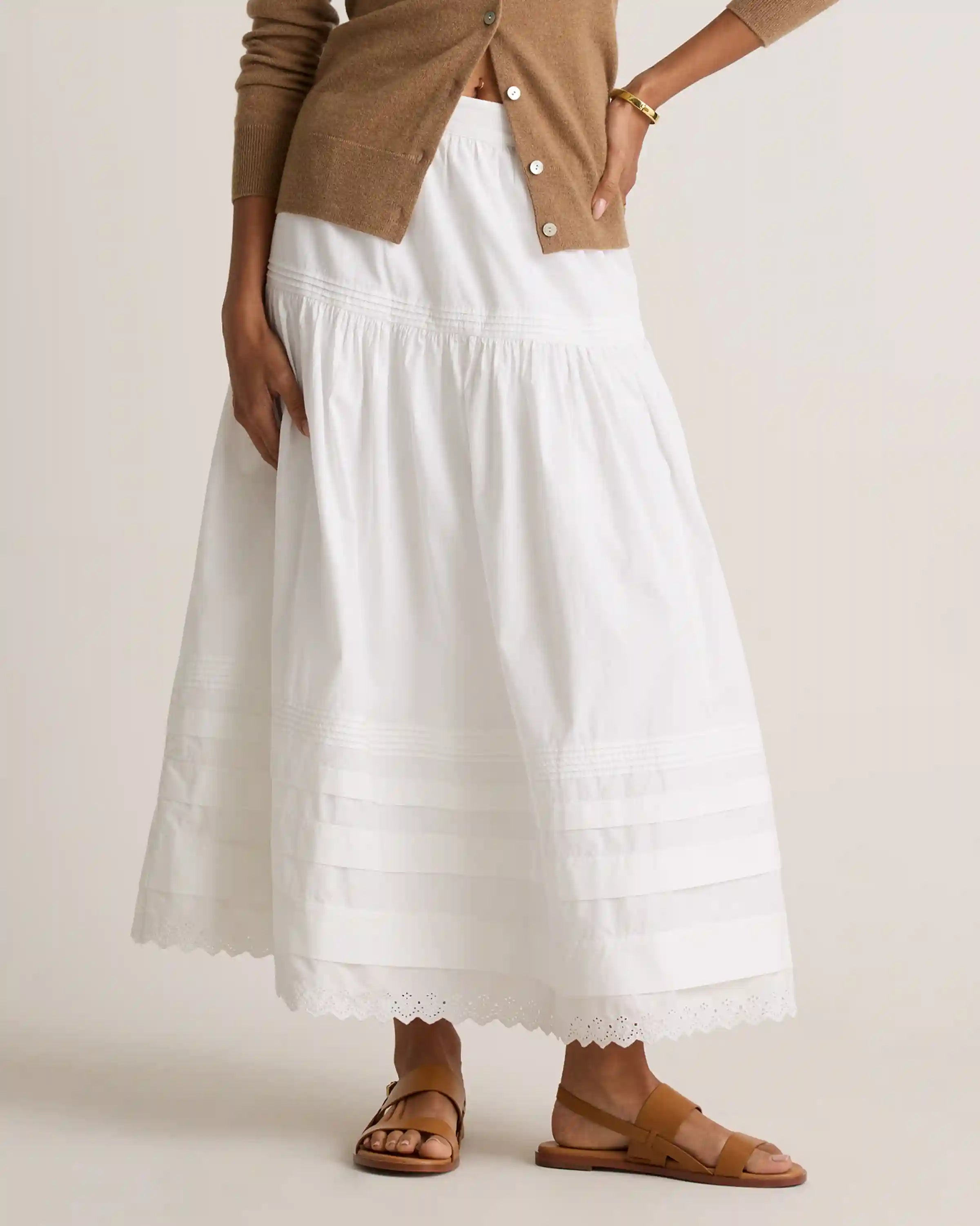 100% Organic Cotton Poplin Pintuck Maxi Skirt