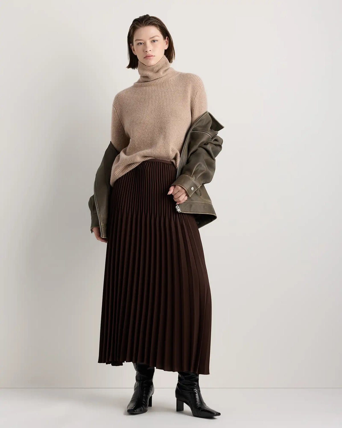 Pleated Matte Midi Skirt