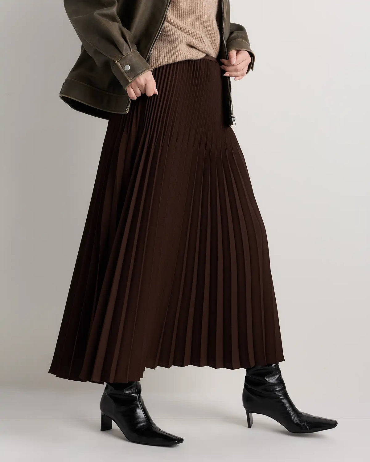 Pleated Matte Midi Skirt