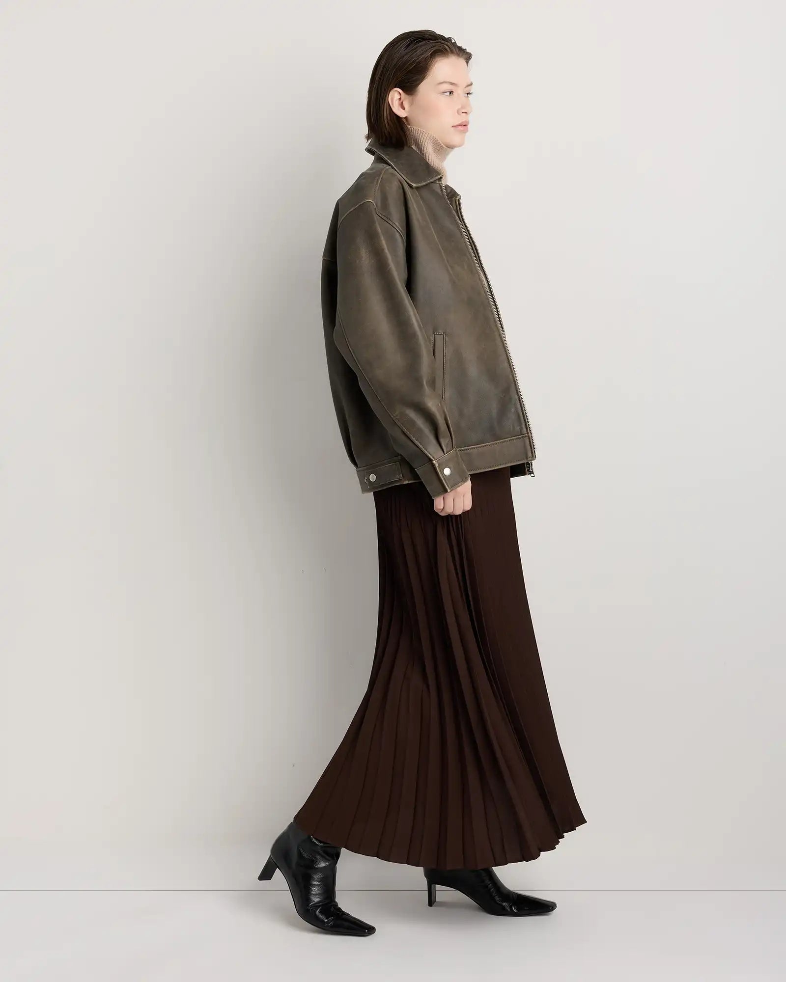 Pleated Matte Midi Skirt