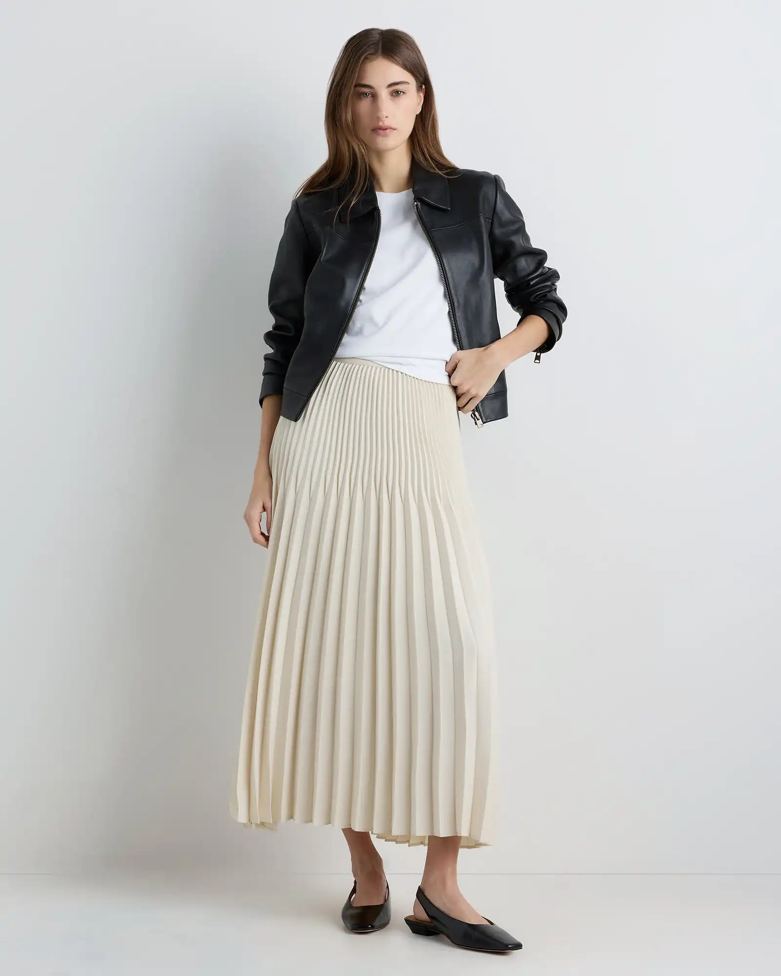 Pleated Matte Midi Skirt