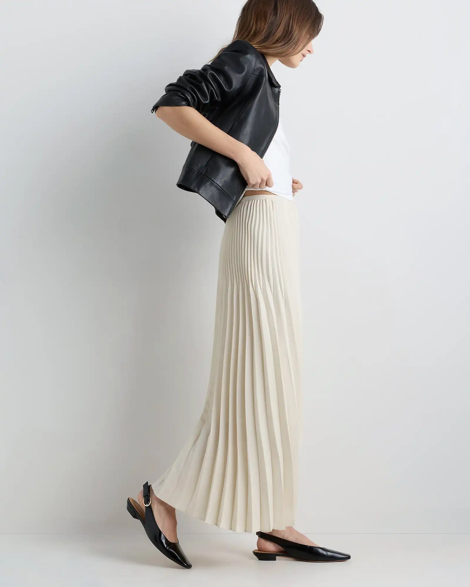 Pleated Matte Midi Skirt
