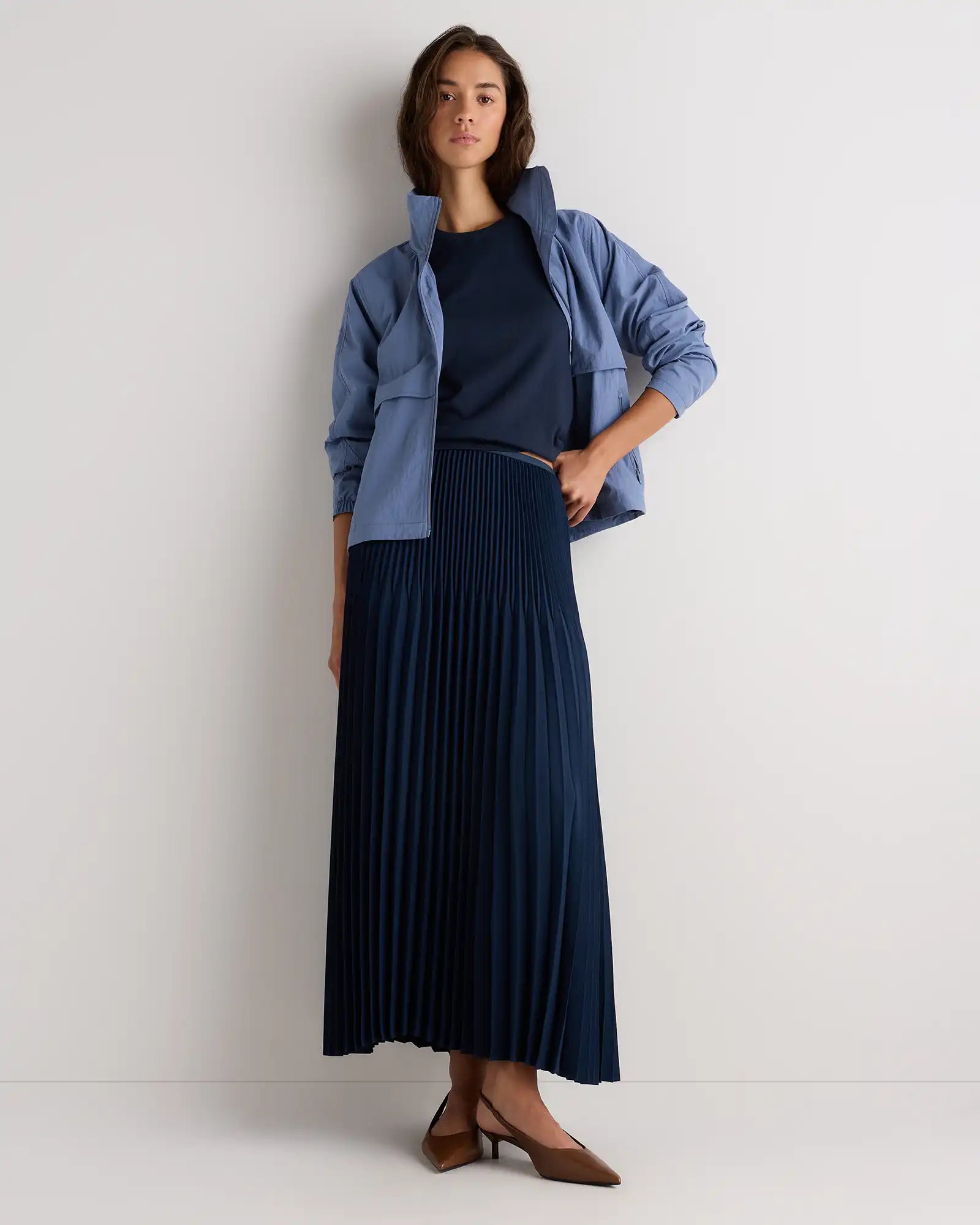 Pleated Matte Midi Skirt