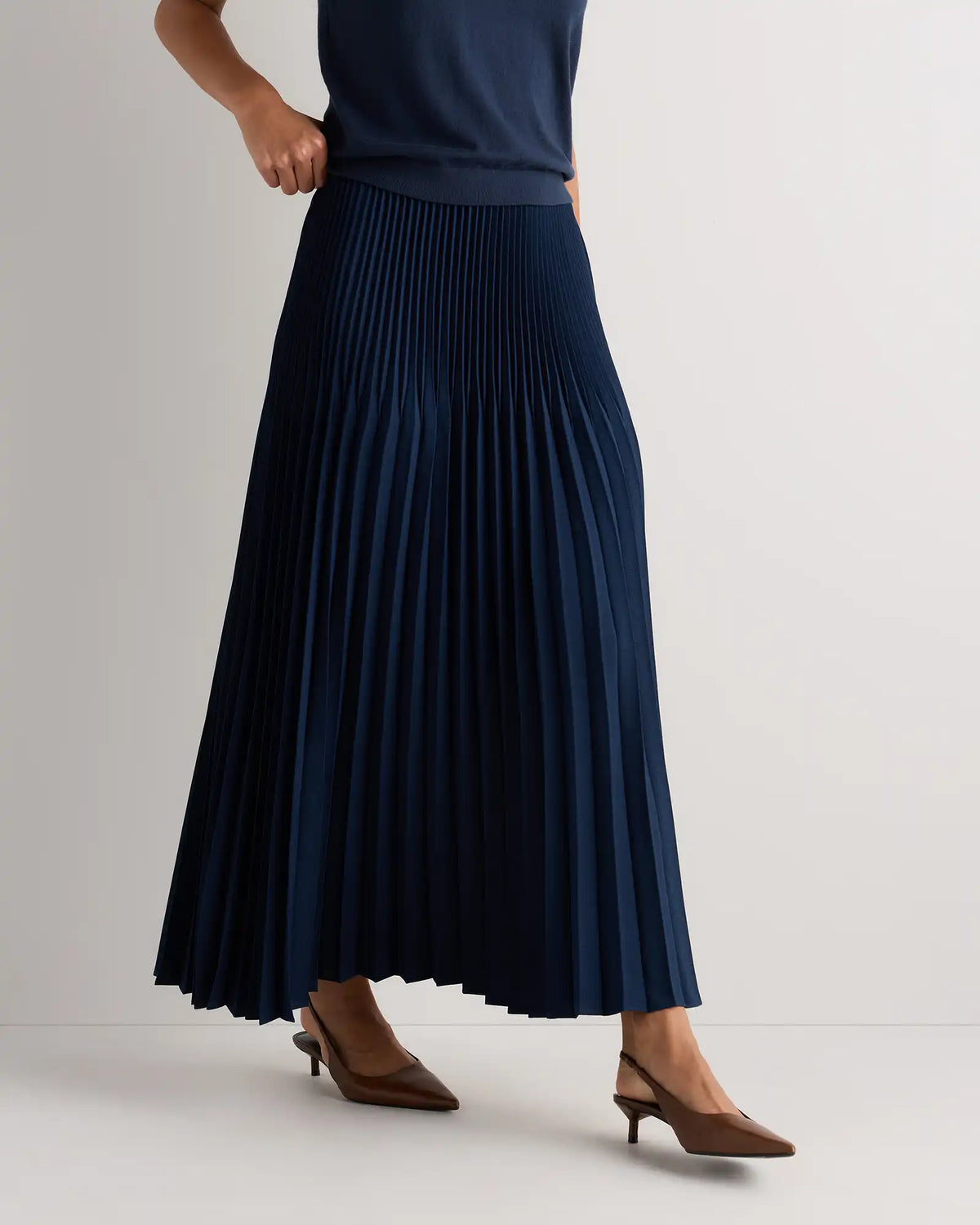 Pleated Matte Midi Skirt