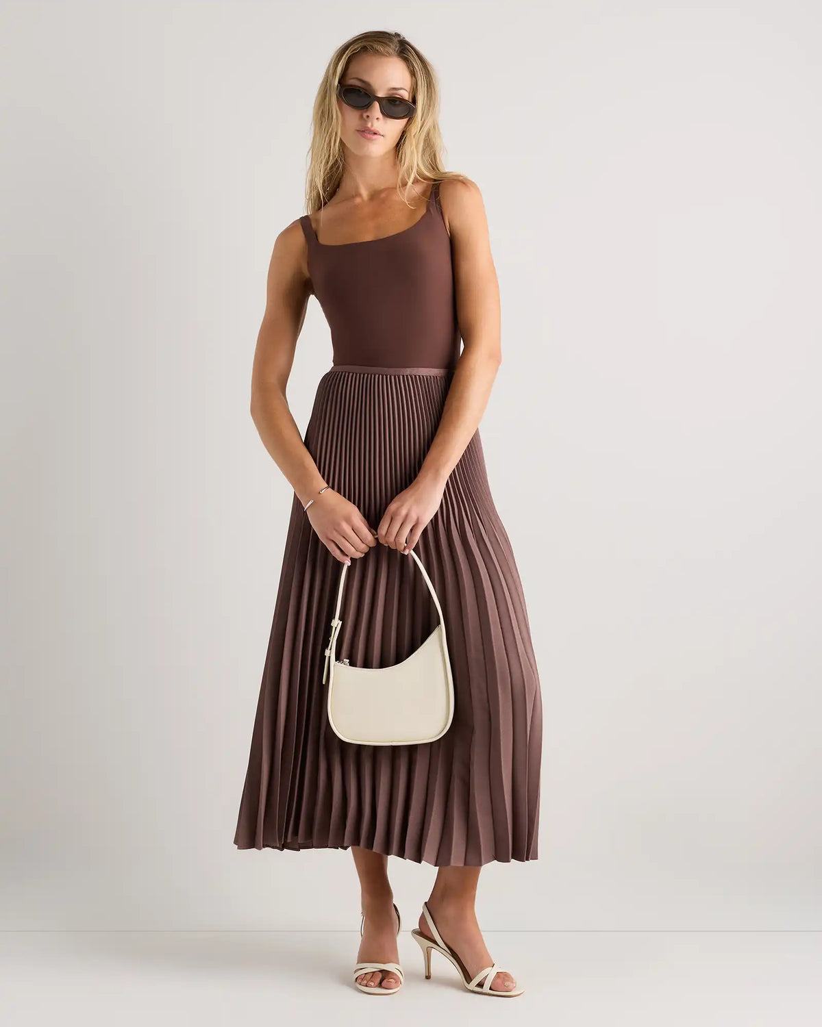 Pleated Matte Midi Skirt