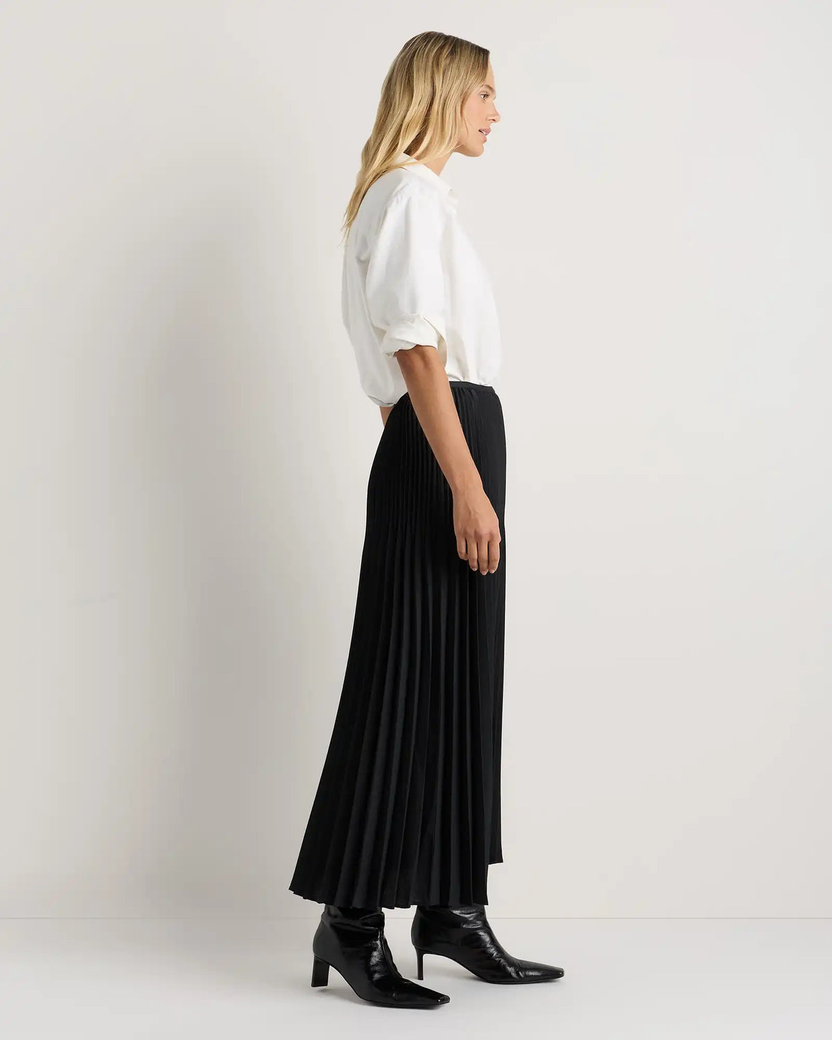 Pleated Matte Midi Skirt