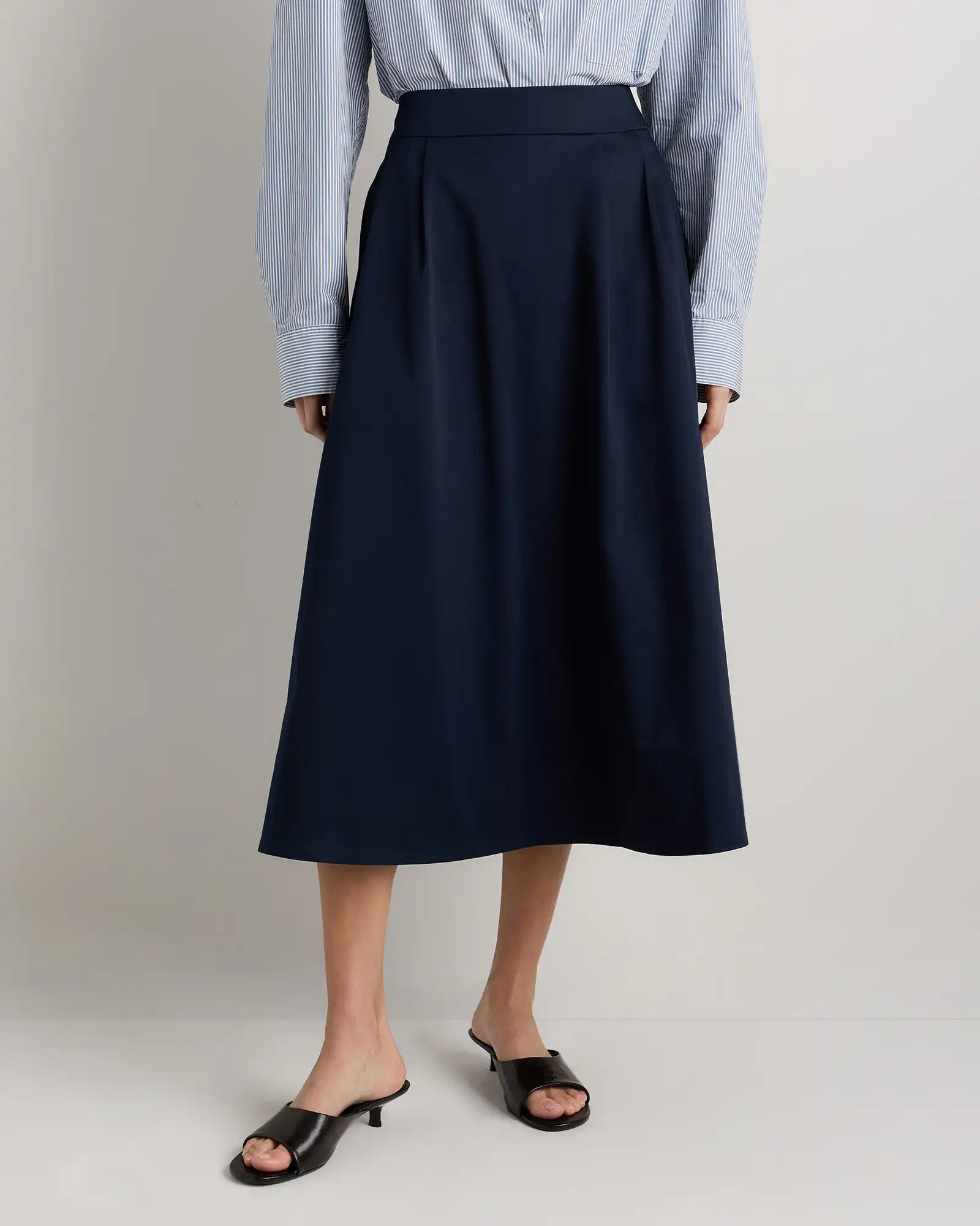 Organic Cotton Sateen A-line Midi Skirt
