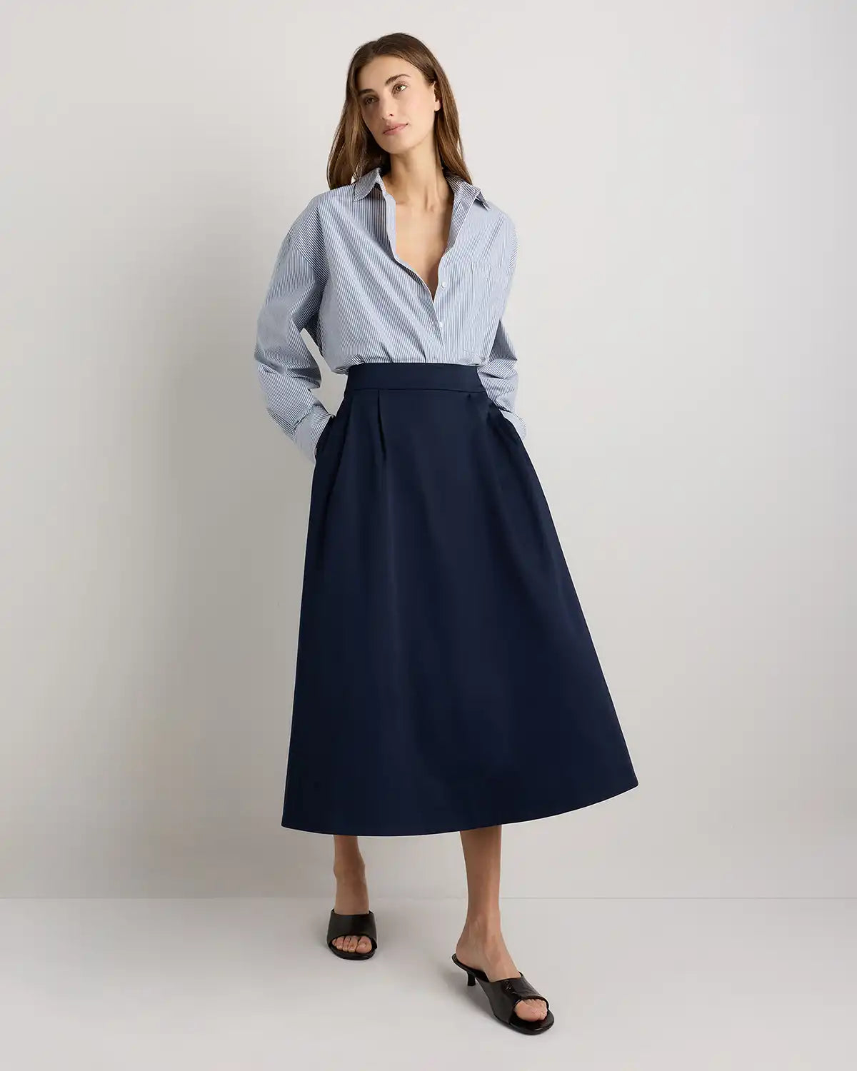 Organic Cotton Sateen A-line Midi Skirt