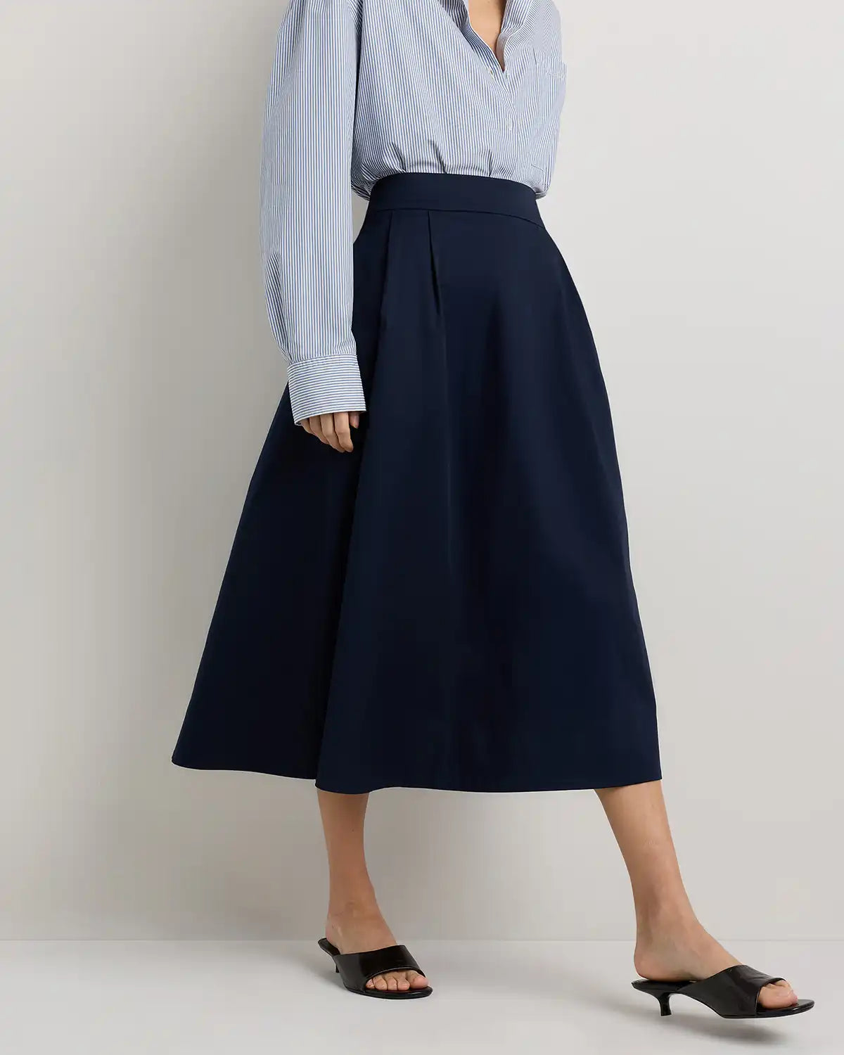 Organic Cotton Sateen A-line Midi Skirt