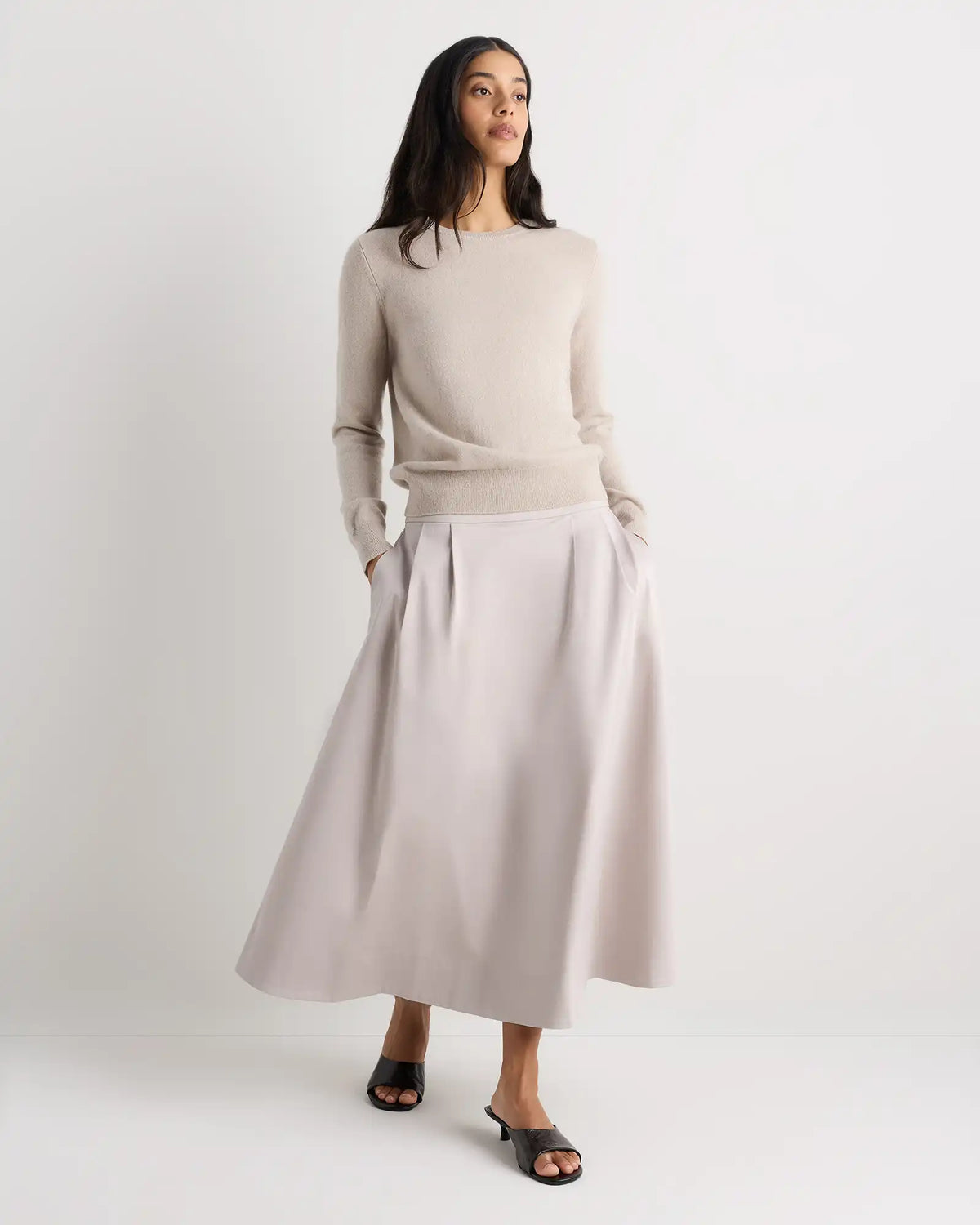 Organic Cotton Sateen A-line Midi Skirt